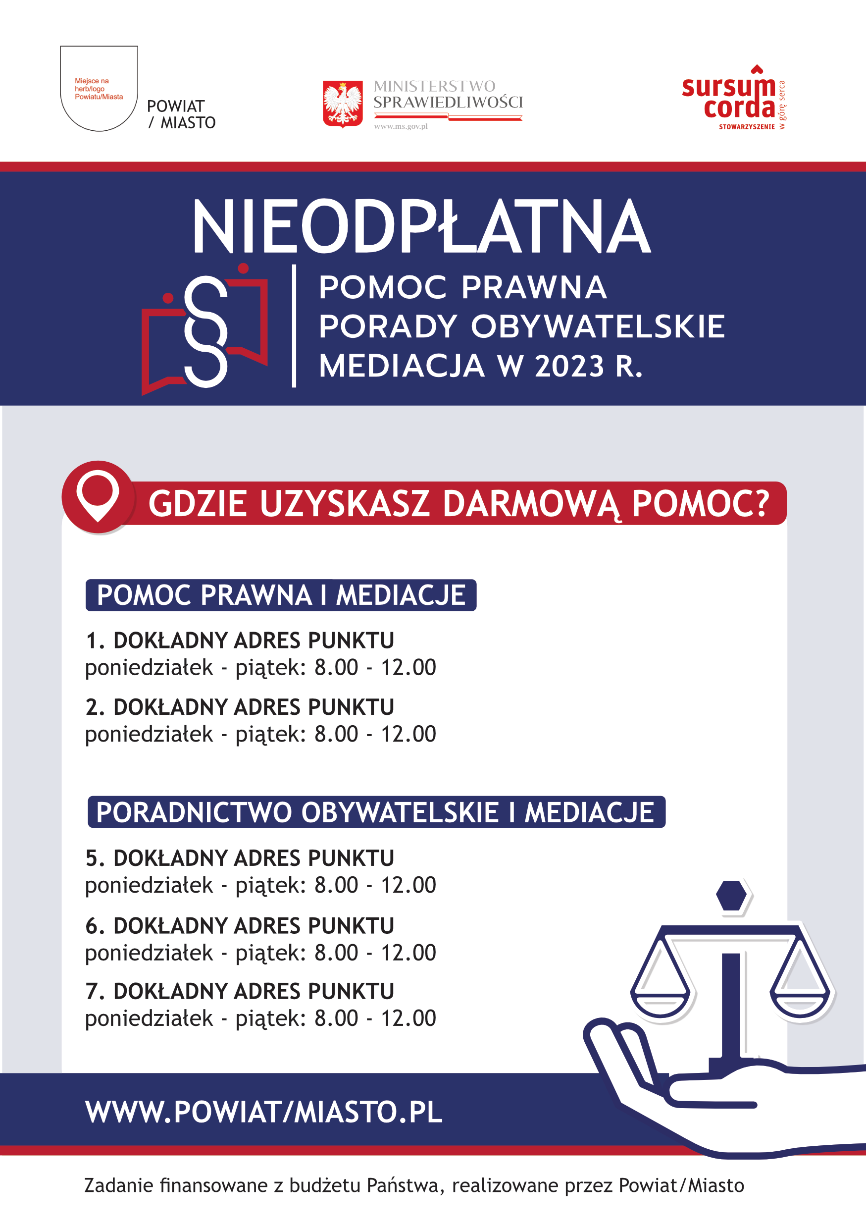Ulotka nieodpłatna pomoc prawna na terenie miasta/powiatu