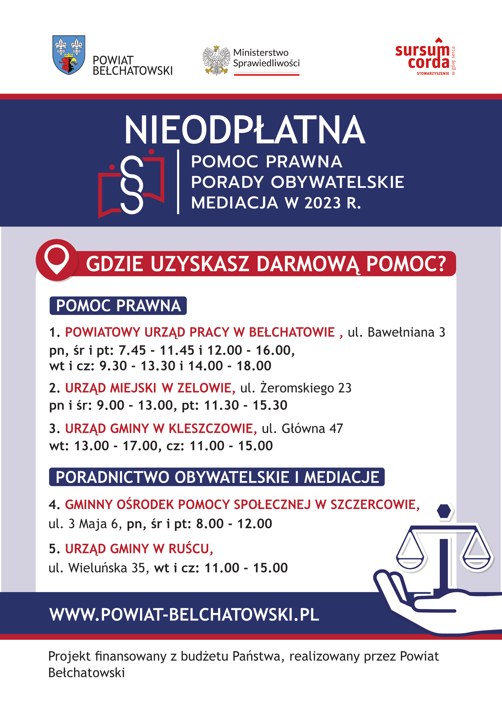 Ulotka – nieodpłatna pomoc prawna w powiecie bełchatowskim