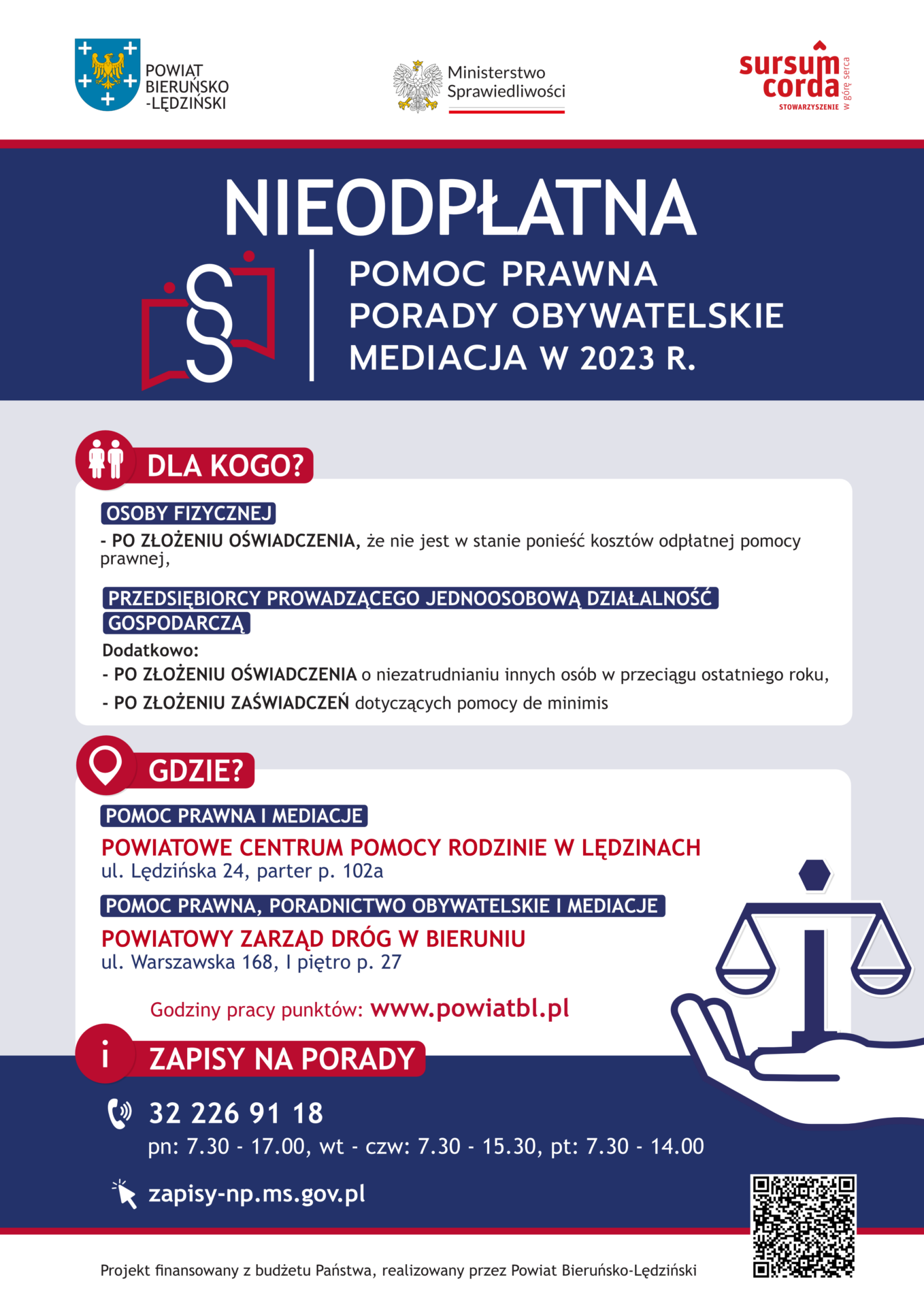 PLAKAT – nieodpłatna pomoc prawna w powiecie bieruńsko-lędzińskim
