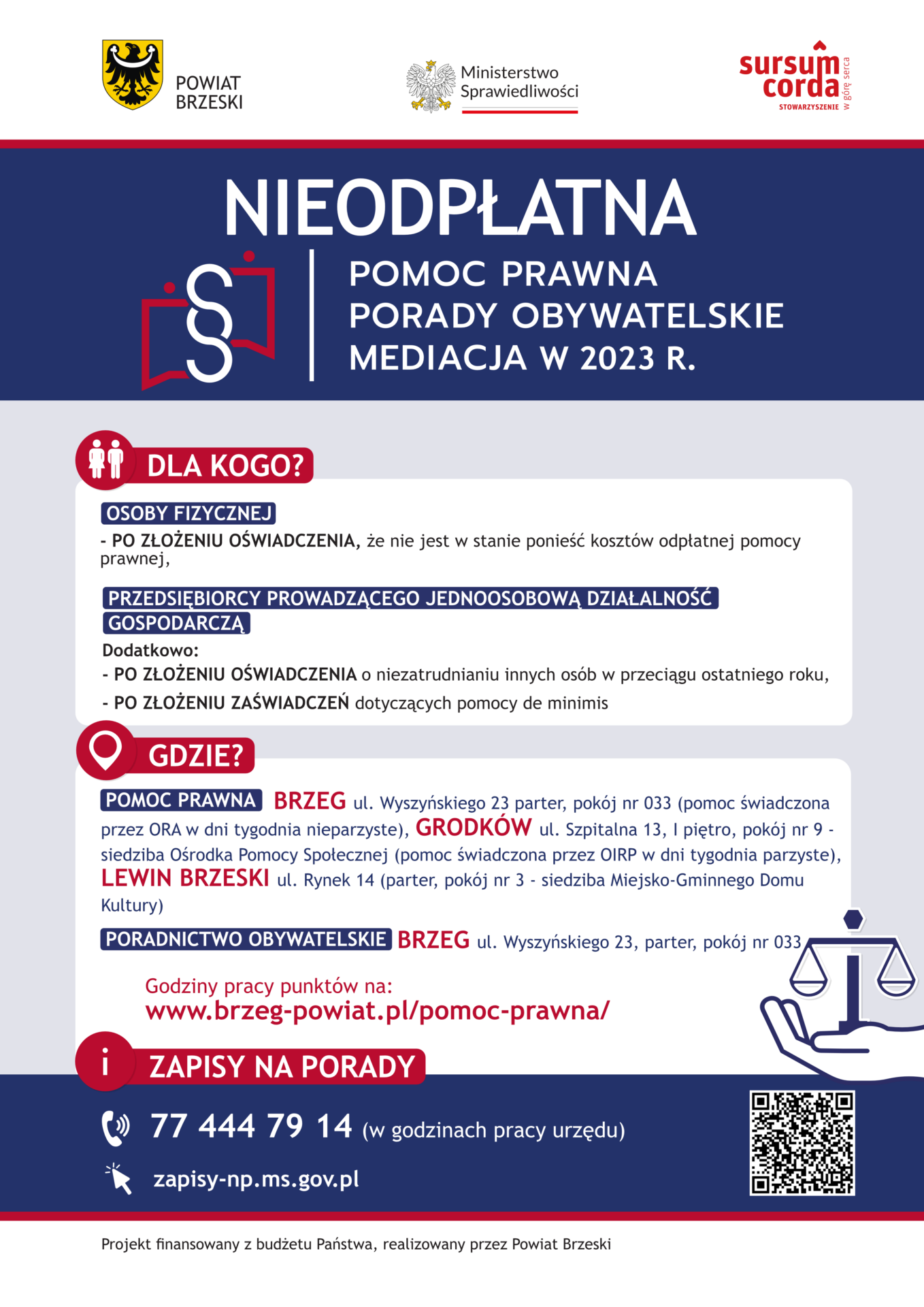 Plakat – nieodpłatna pomoc prawna w powiecie brzeskim (województwo opolskie)