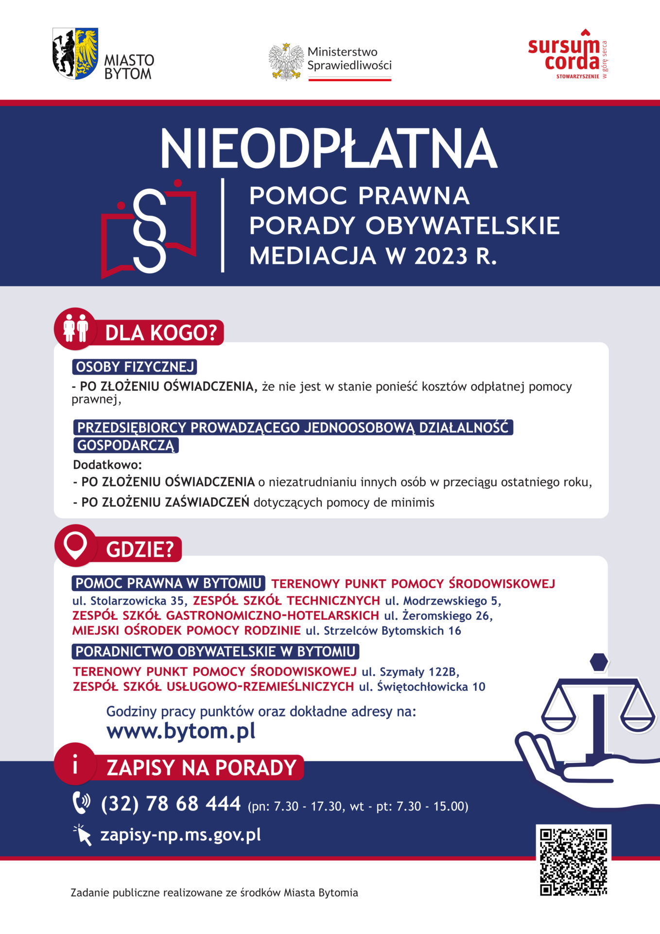 PLAKAT – nieodpłatna pomoc prawna w Bytomiu