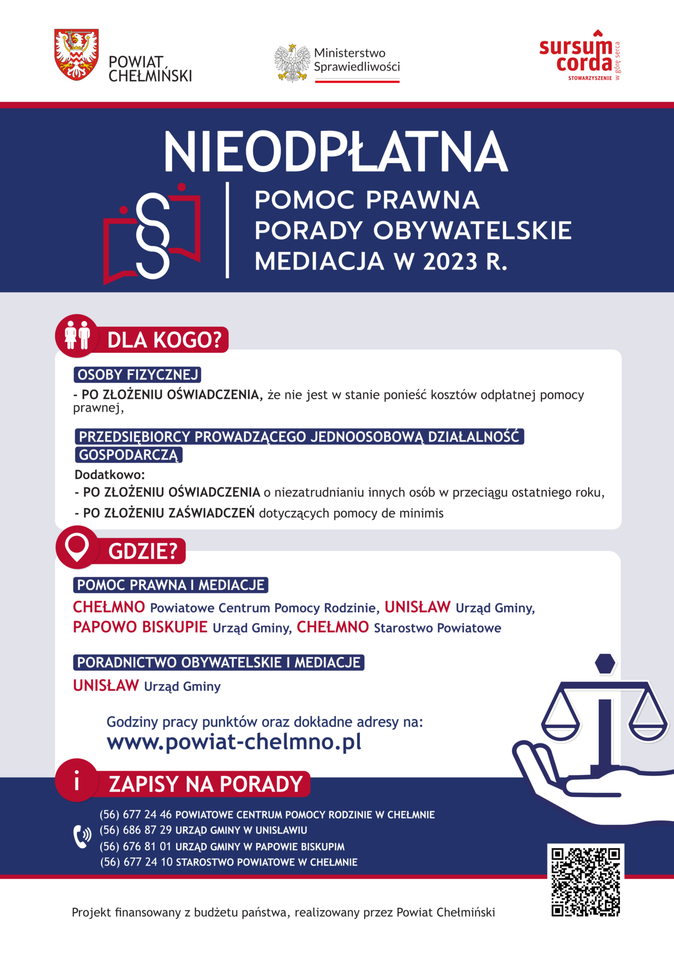PLAKAT – nieodpłatna pomoc prawna w powiecie chełmińskim
