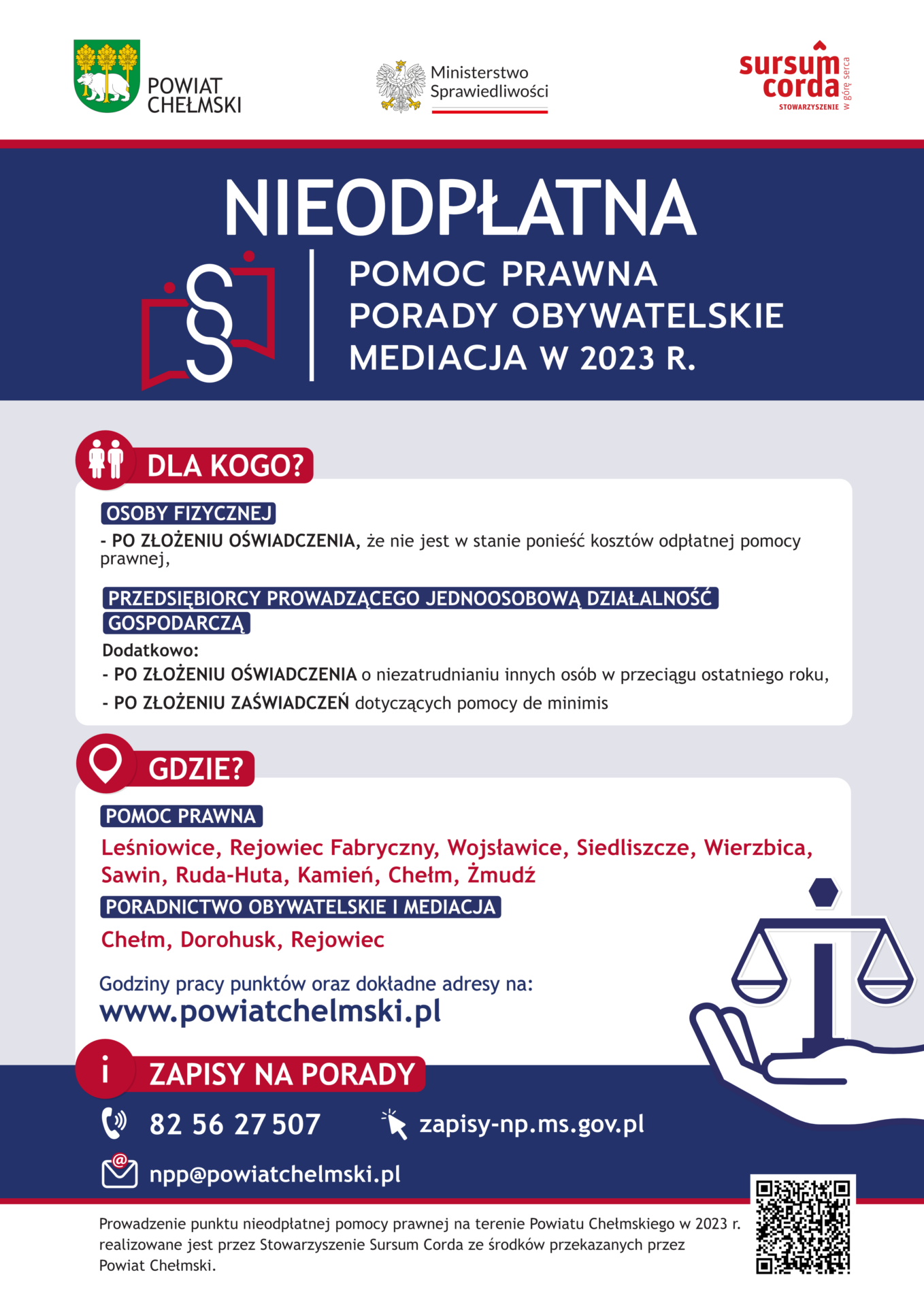 Plakat – nieodpłatna pomoc prawna w powiecie chełmskim