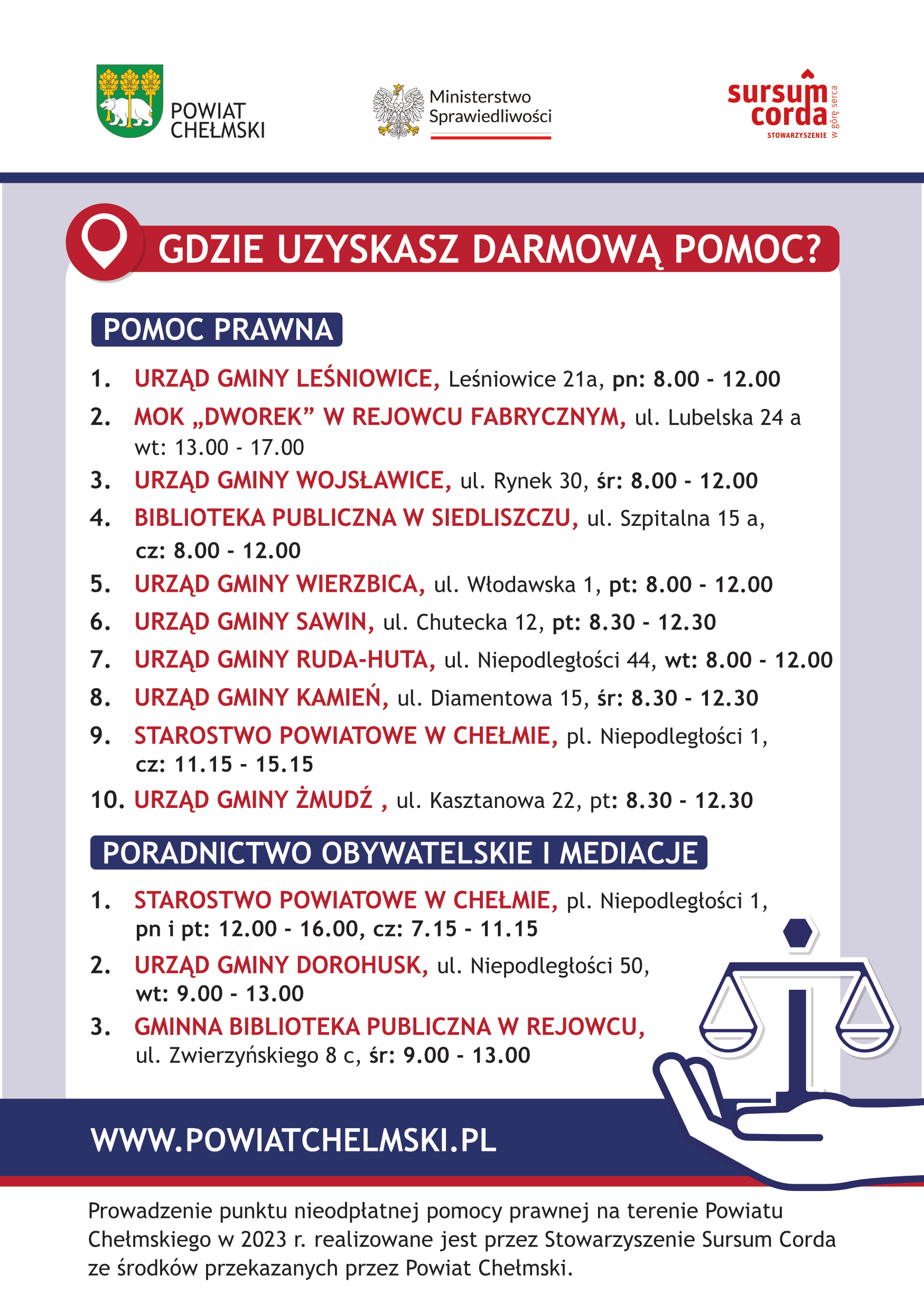 ULOTKA – nieodpłatna pomoc prawna w Powiecie Chełmskim