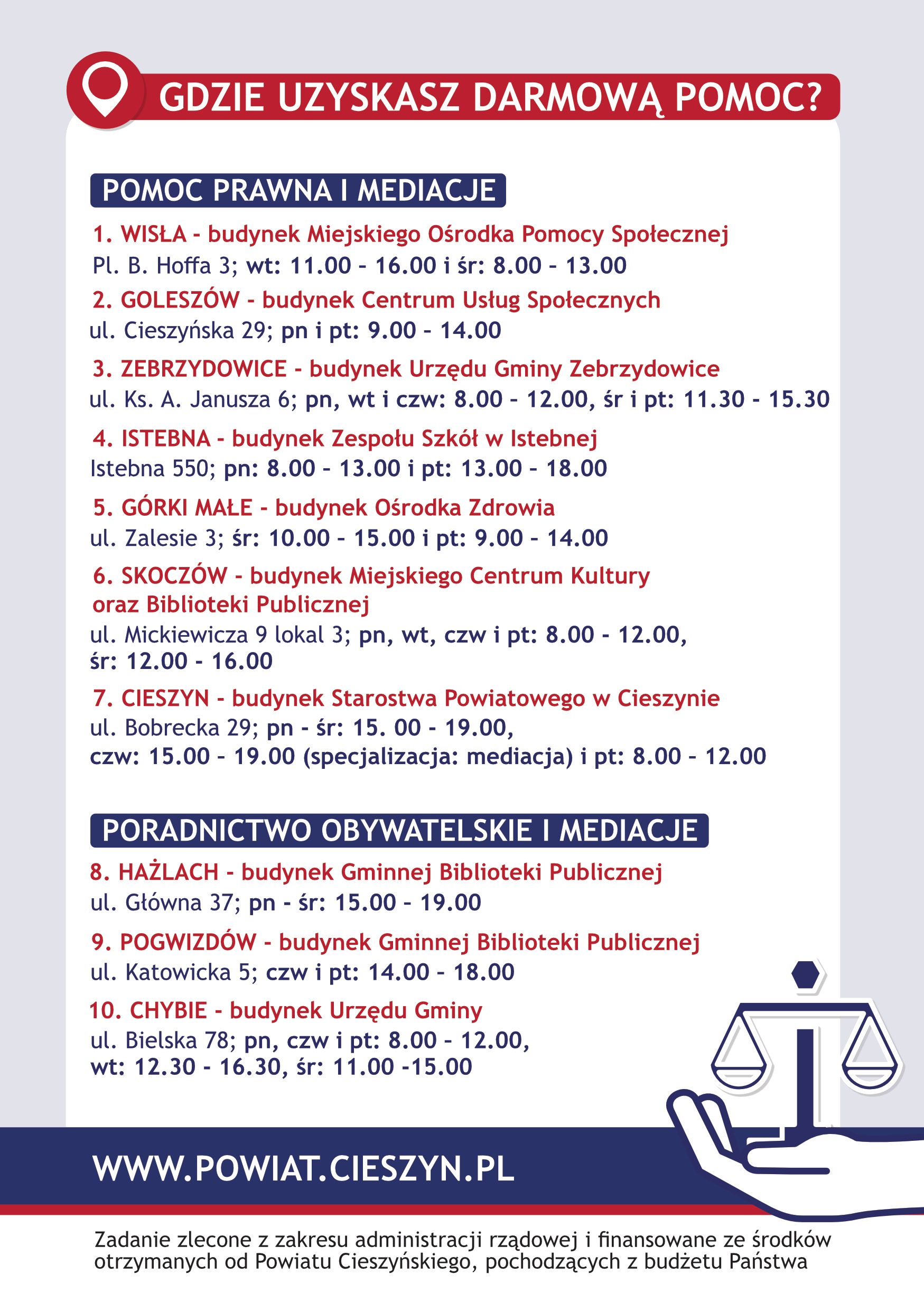ULOTKA – nieodpłatna pomoc prawna w powiecie cieszyńskim