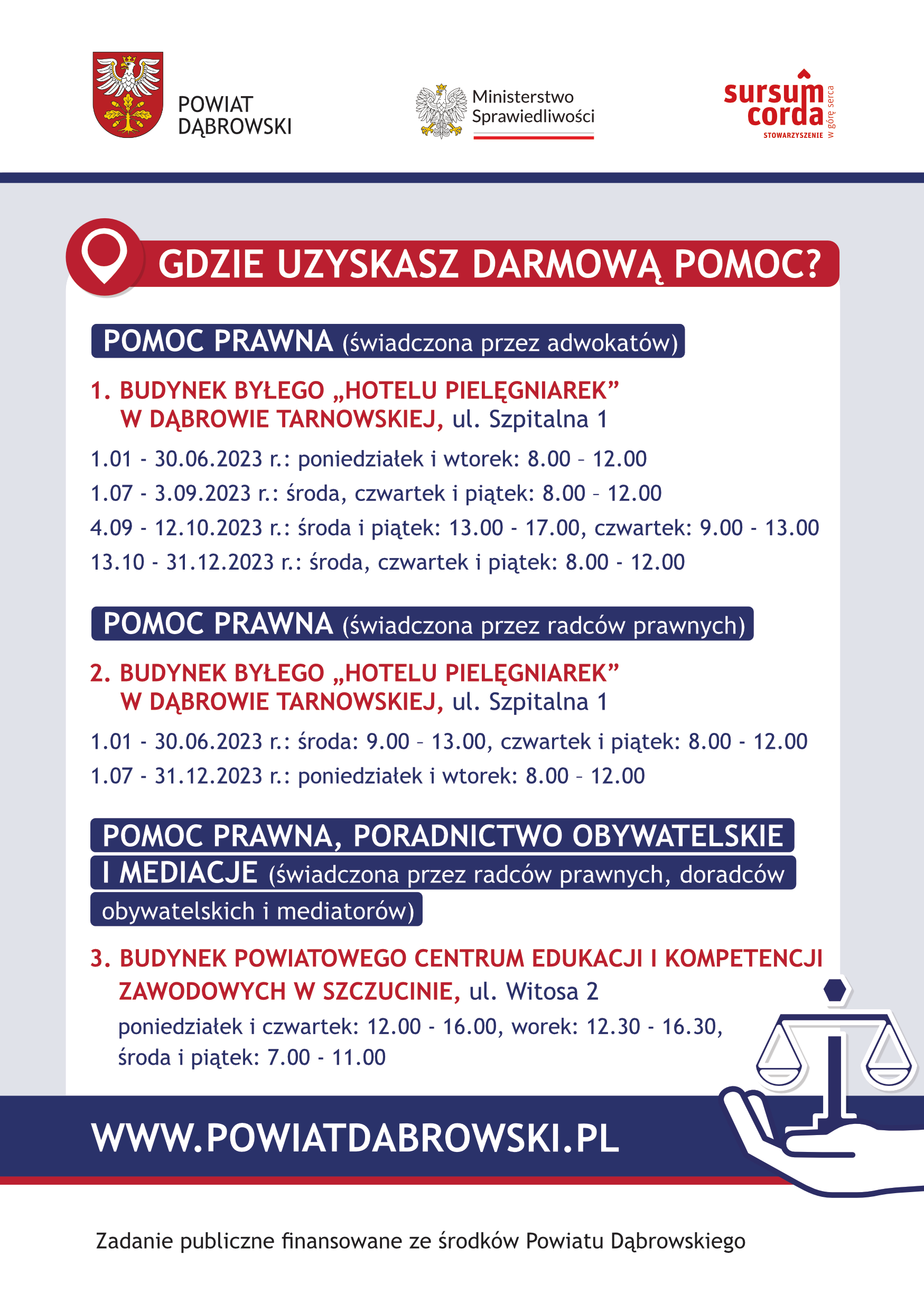 Ulotka – nieodpłatna pomoc prawna w powiecie dąbrowskim