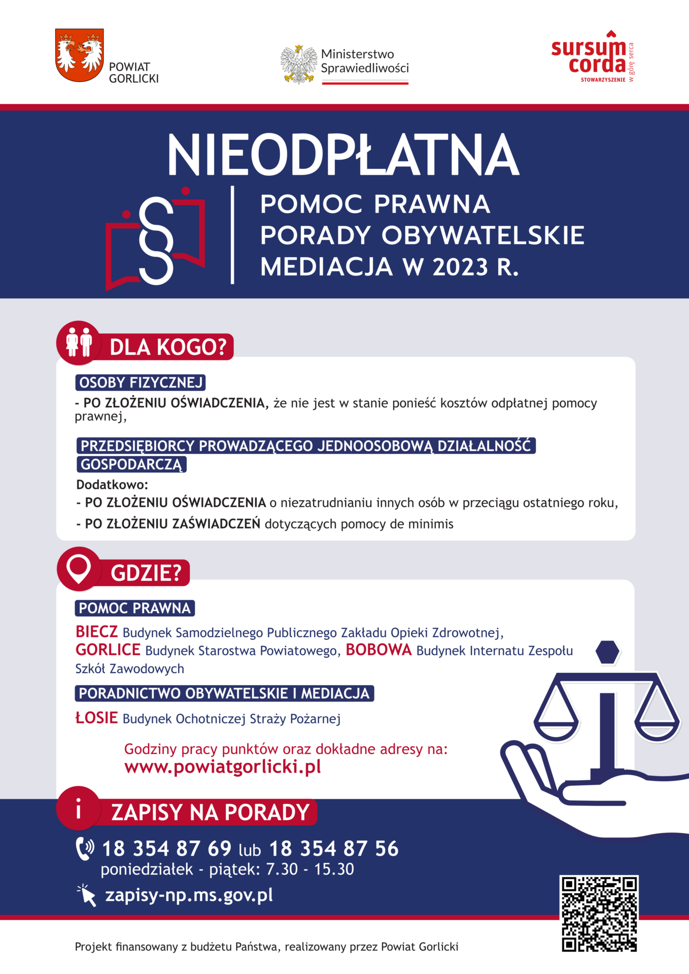 PLAKAT – nieodpłatna pomoc prawna w powiecie gorlickim