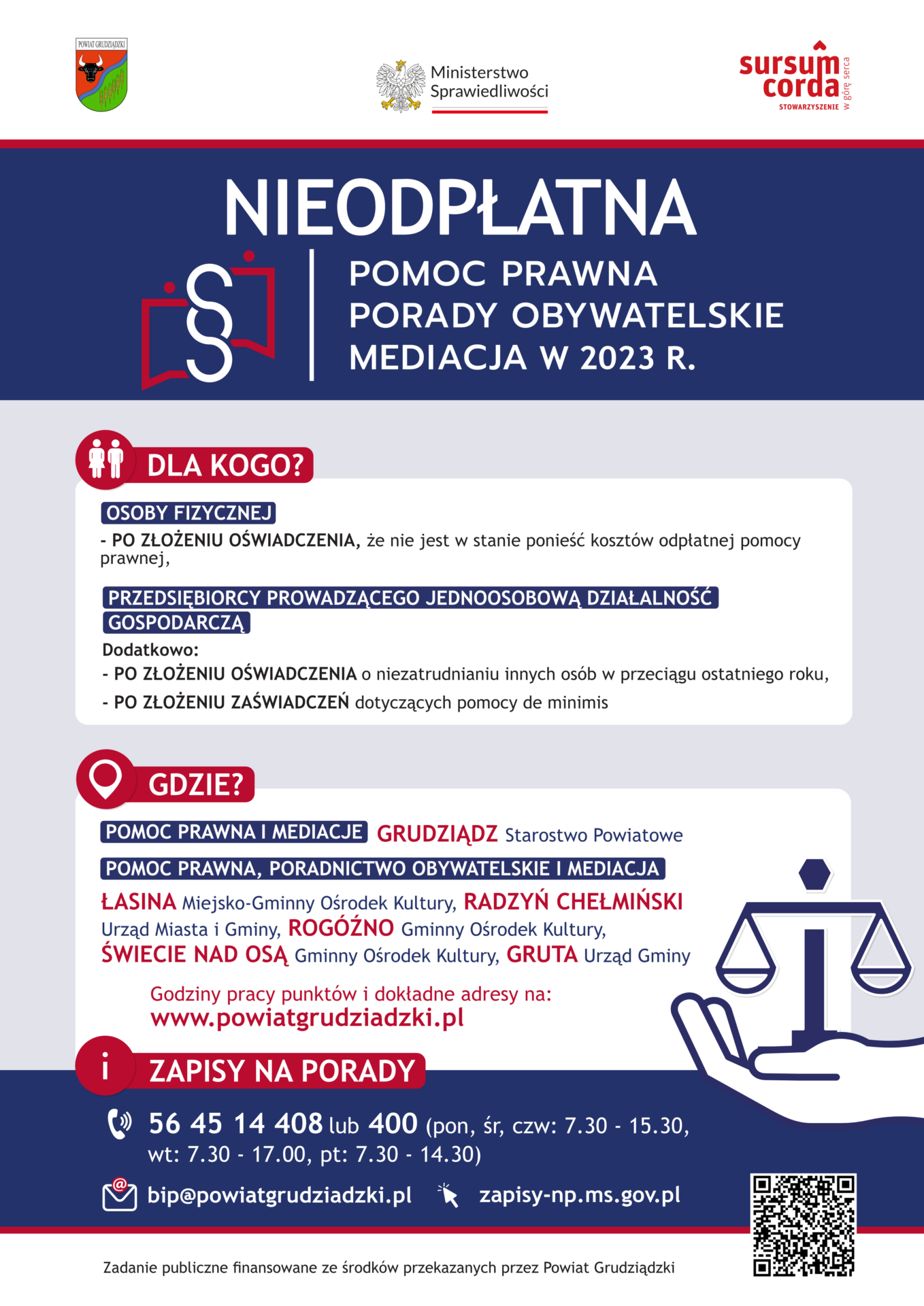 PLAKAT – nieodpłatna pomoc prawna w powiecie grudziądzkim
