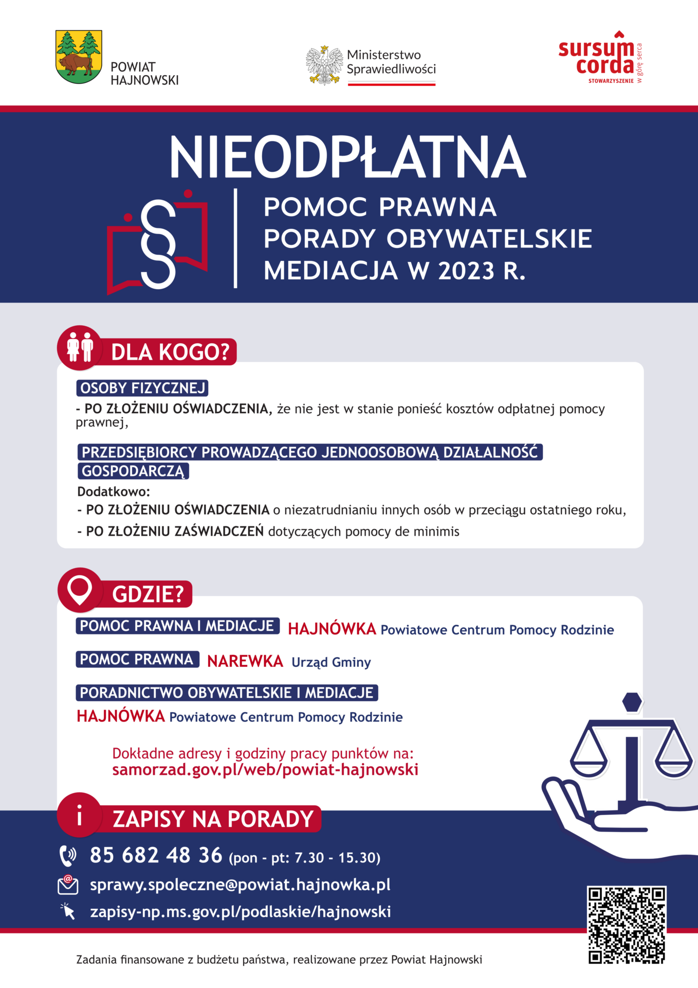 PLAKAT – nieodpłatna pomoc prawna w powiecie hajnowskim
