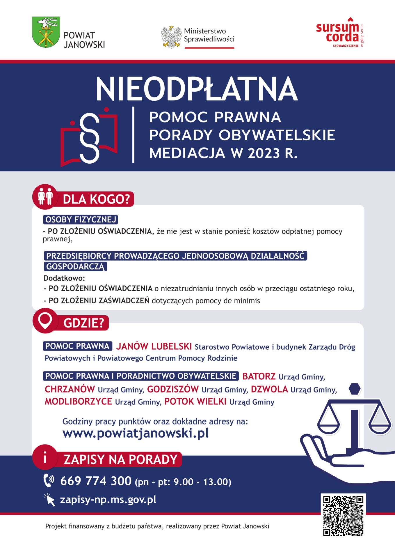 Plakat – nieodpłatna pomoc prawna w powiecie janowskim
