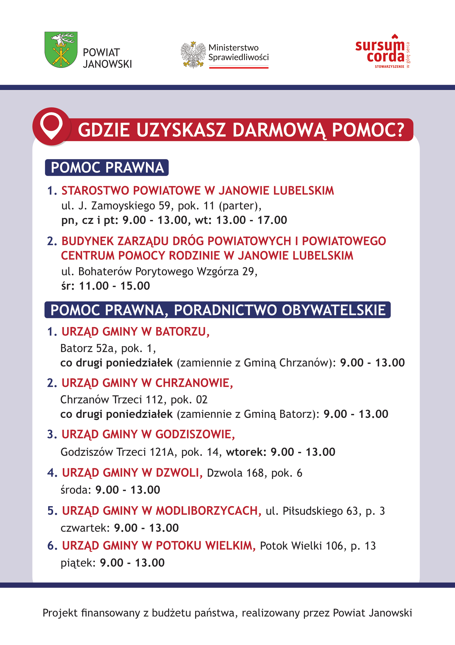 Ulotka – nieodpłatna pomoc prawna w powiecie janowskim