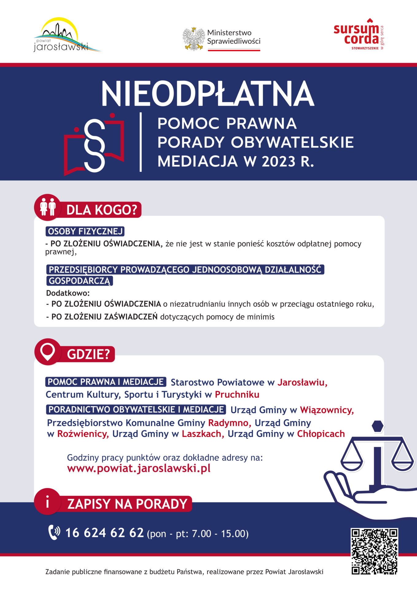 PLAKAT – nieodpłatna pomoc prawna w powiecie jarosławskim