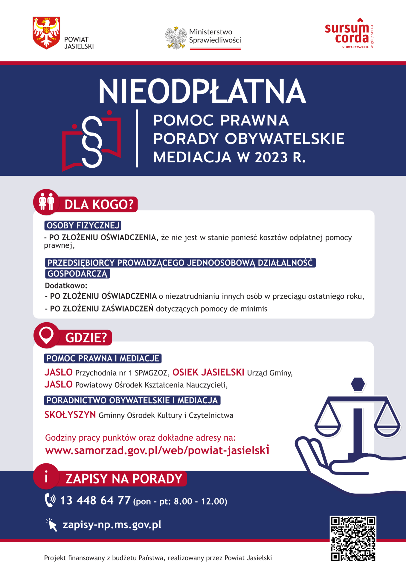 Plakat – nieodpłatna pomoc prawna w powiecie jasielskim