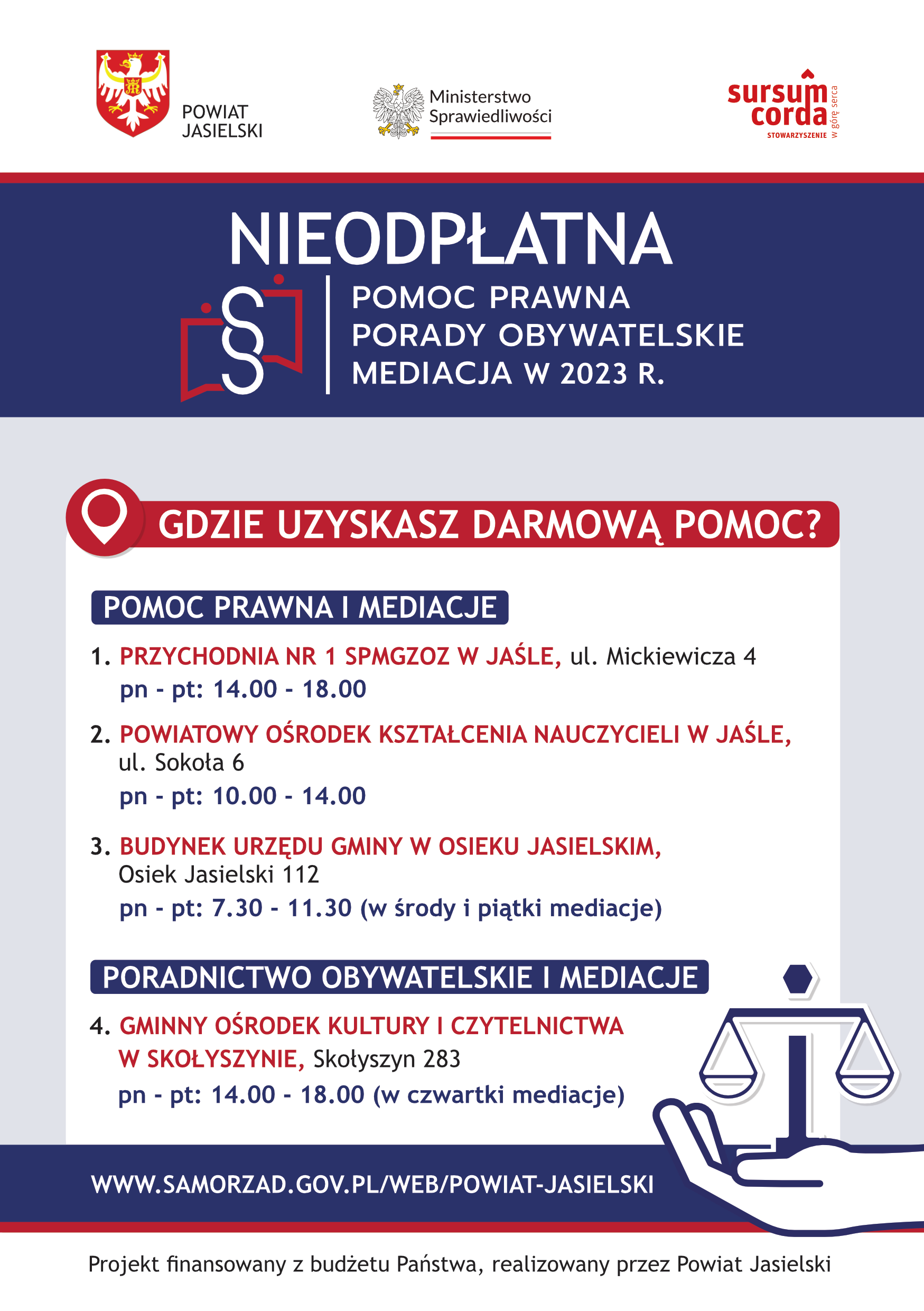 Ulotka – nieodpłatna pomoc prawna w powiecie jasielskim
