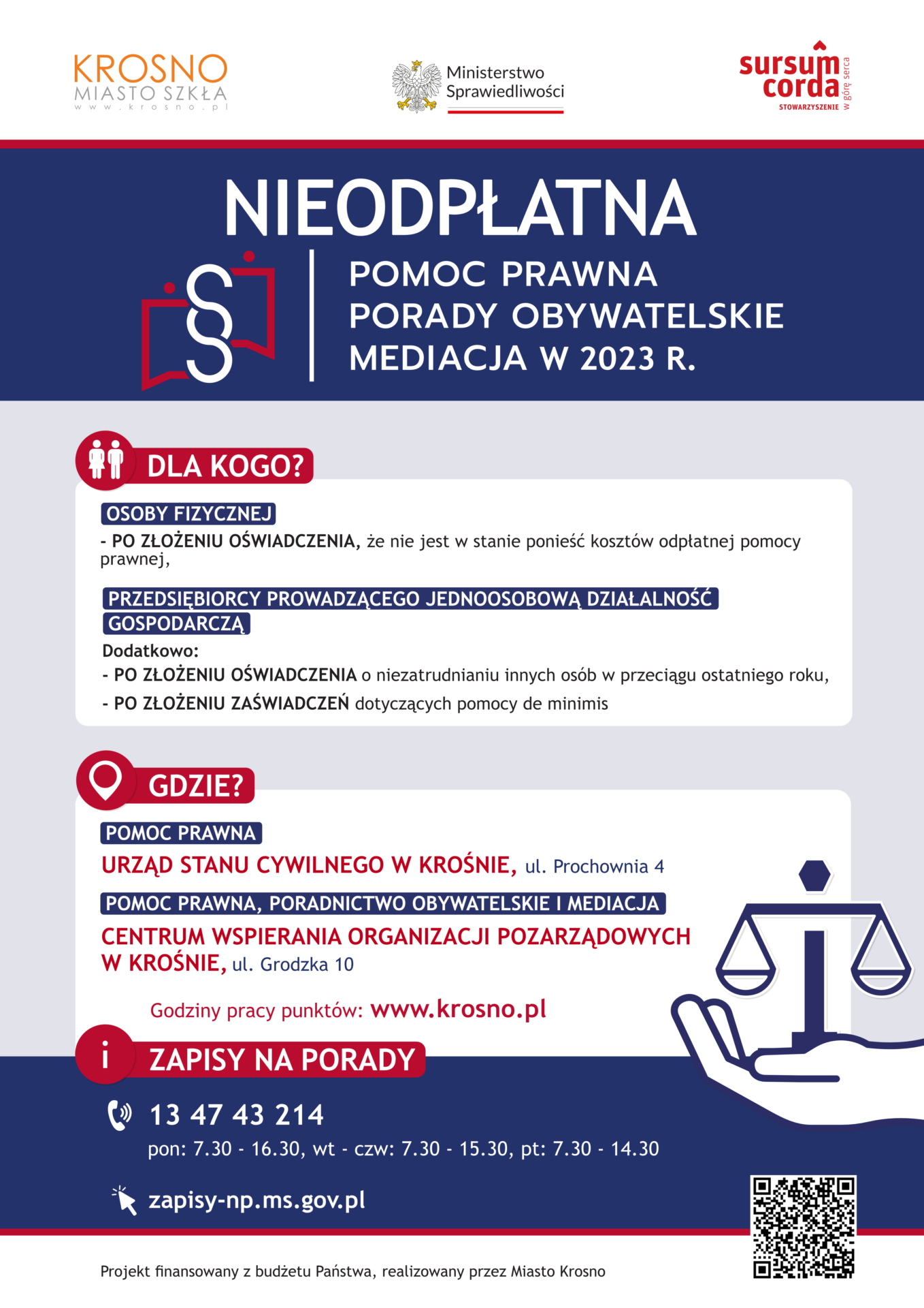 PLAKAT – nieodpłatna pomoc prawna w Krośnie
