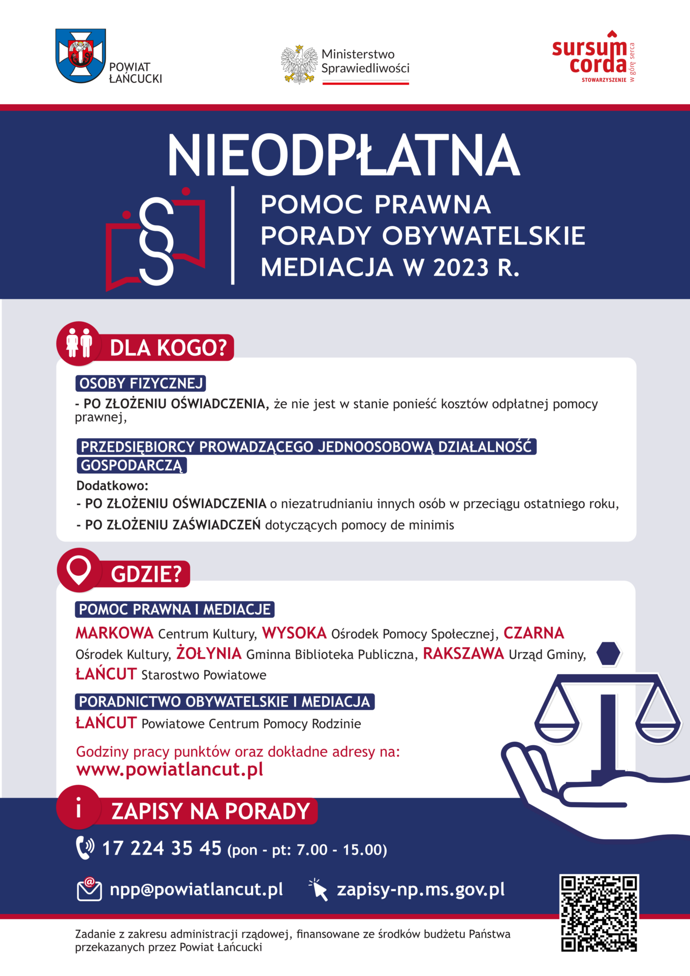 Plakat – nieodpłatna pomoc prawna w powiecie łańcuckim