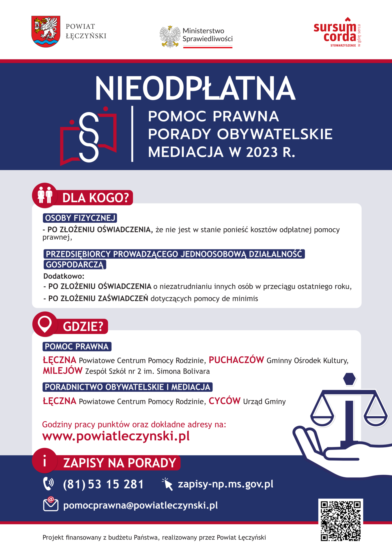 PLAKAT - nieodpłatna pomoc prawna w powiecie lęczyńskim