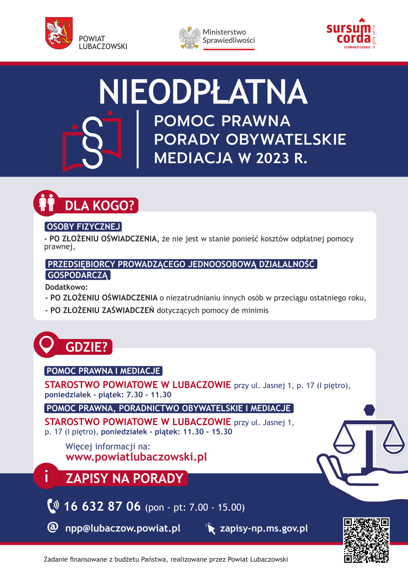 Plakat – nieodpłatna pomoc prawna w powiecie lubaczowskim