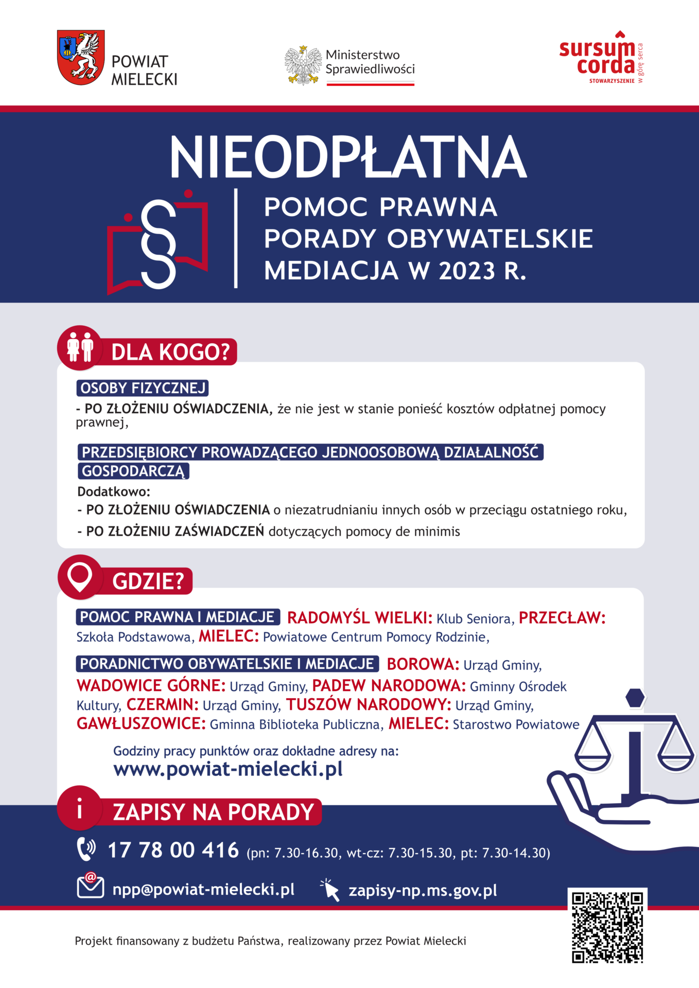PLAKAT – nieodpłatna pomoc prawna w powiecie mieleckim
