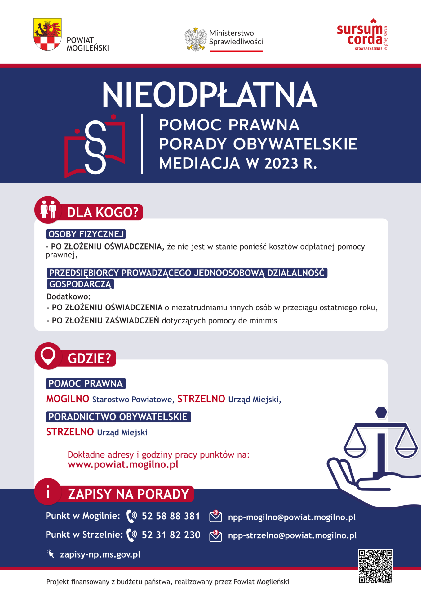 PLAKAT – nieodpłatna pomoc prawna w powiecie mogileńskim