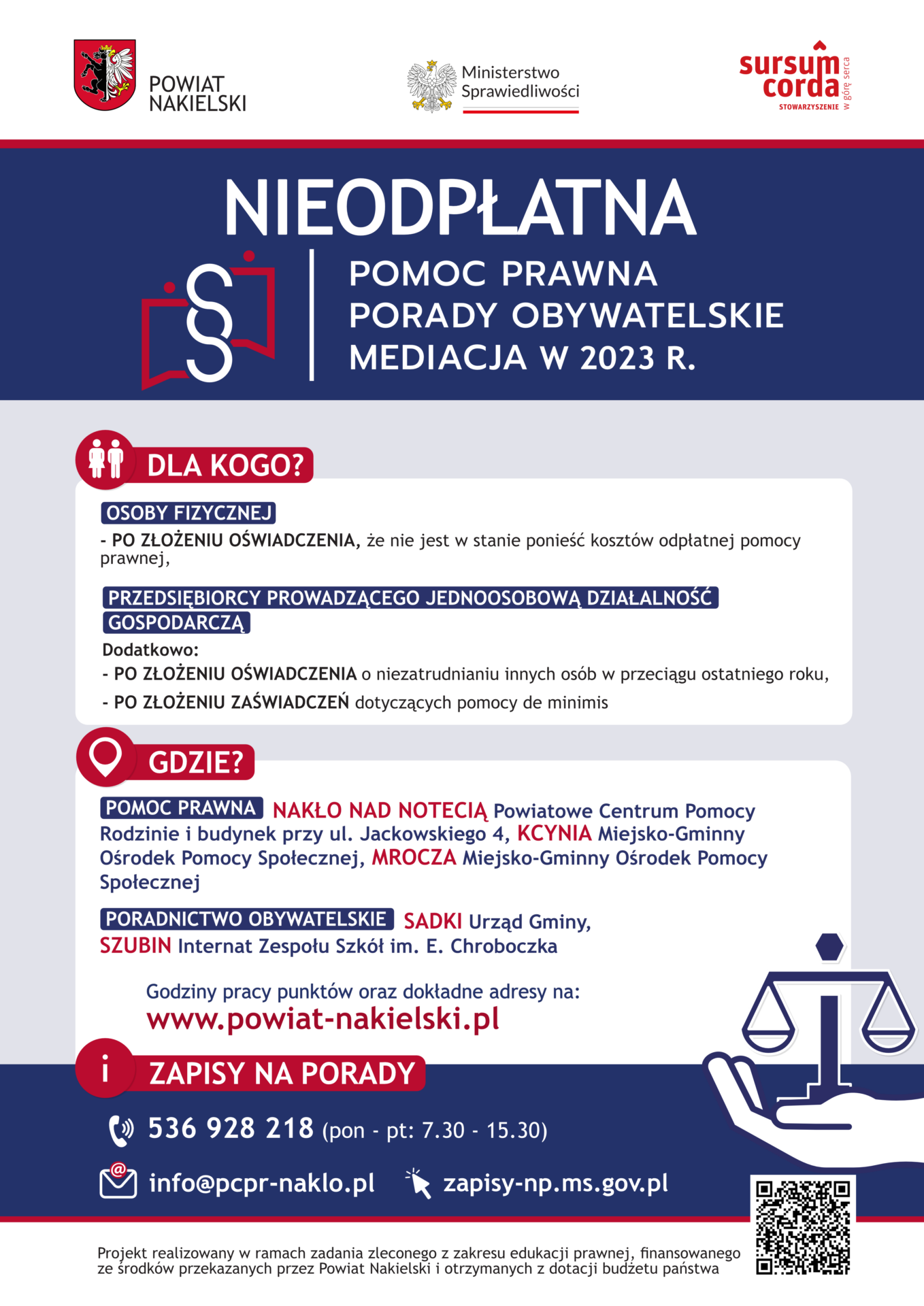PLAKAT – nieodpłatna pomoc prawna w powiecie nakielskim