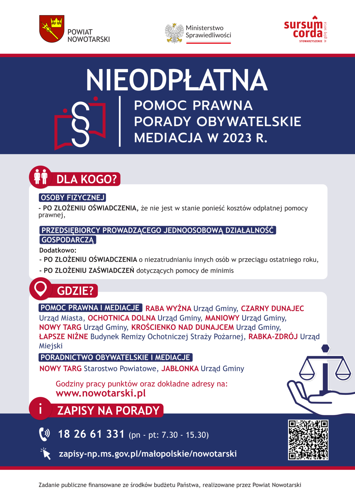 Plakat – nieodpłatna pomoc prawna w powiecie nowotarski