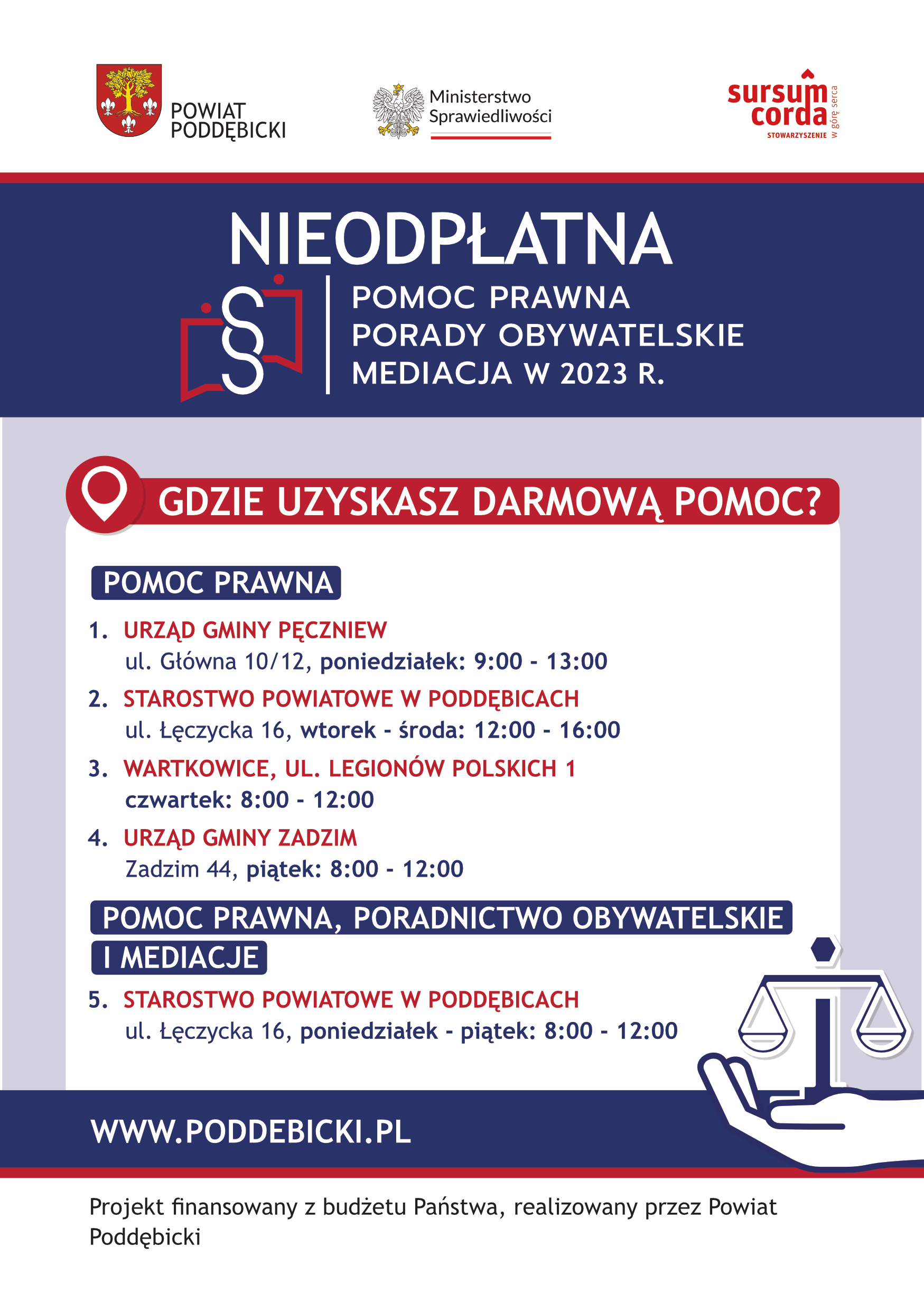 Ulotka – nieodpłatna pomoc prawna w powiecie poddębickim