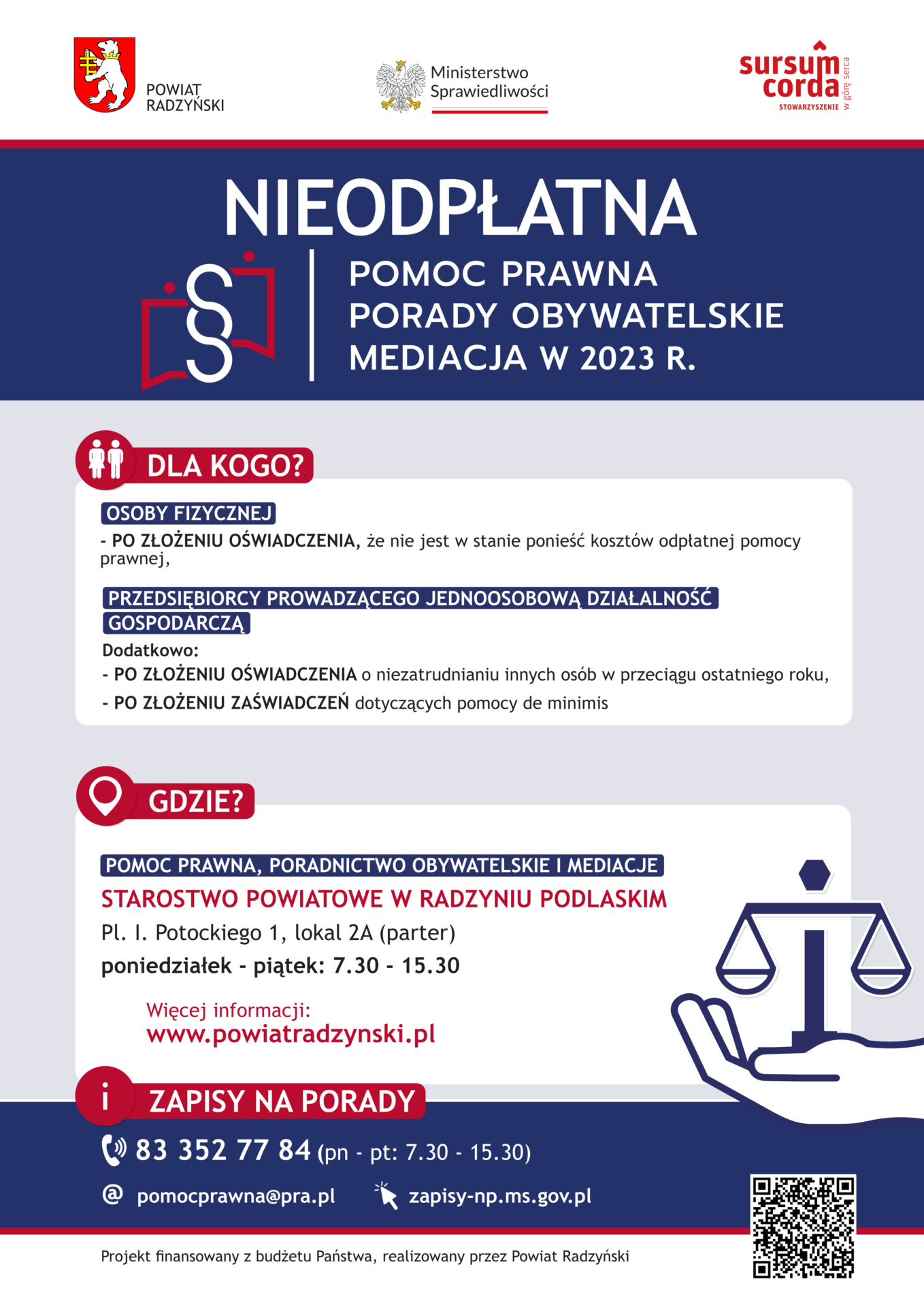 Plakat – nieodpłatna pomoc prawna w powiecie radzyńskim