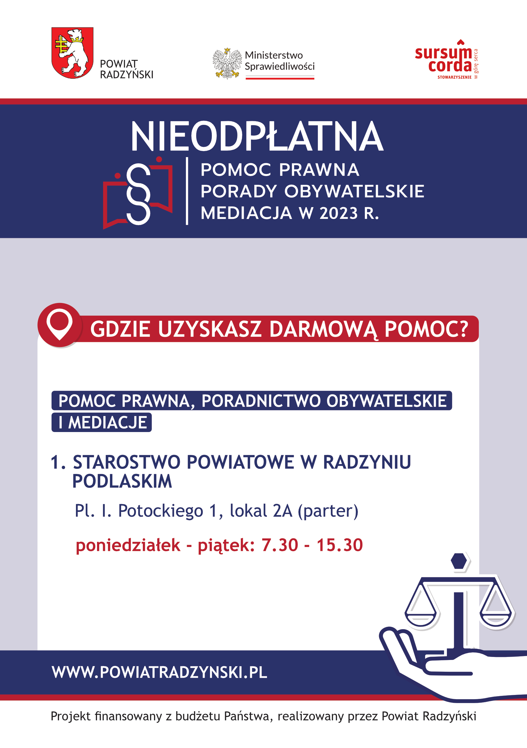Ulotka – nieodpłatna pomoc prawna w powiecie radzyńskim