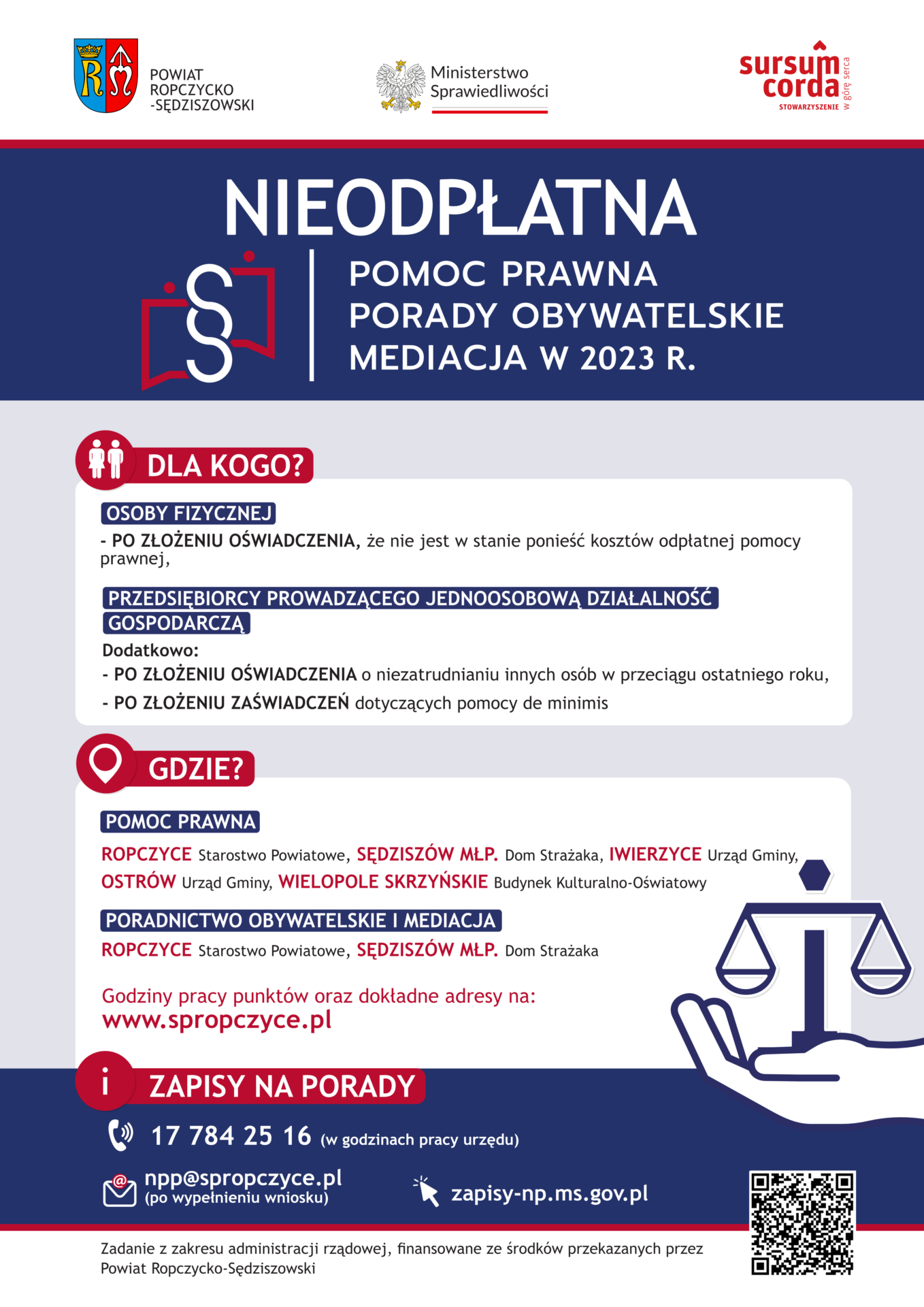 PLAKAT – nieodpłatna pomoc prawna w Powiecie Ropczycko-Sędziszowskim