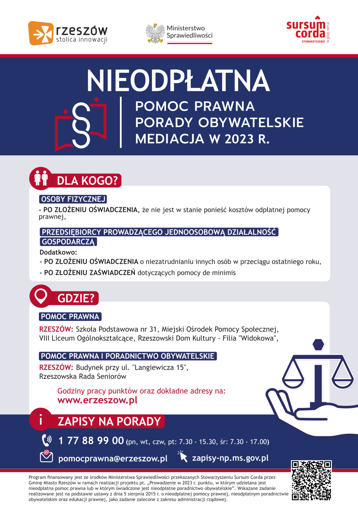 PLAKAT – nieodpłatna pomoc prawna w Rzeszowie