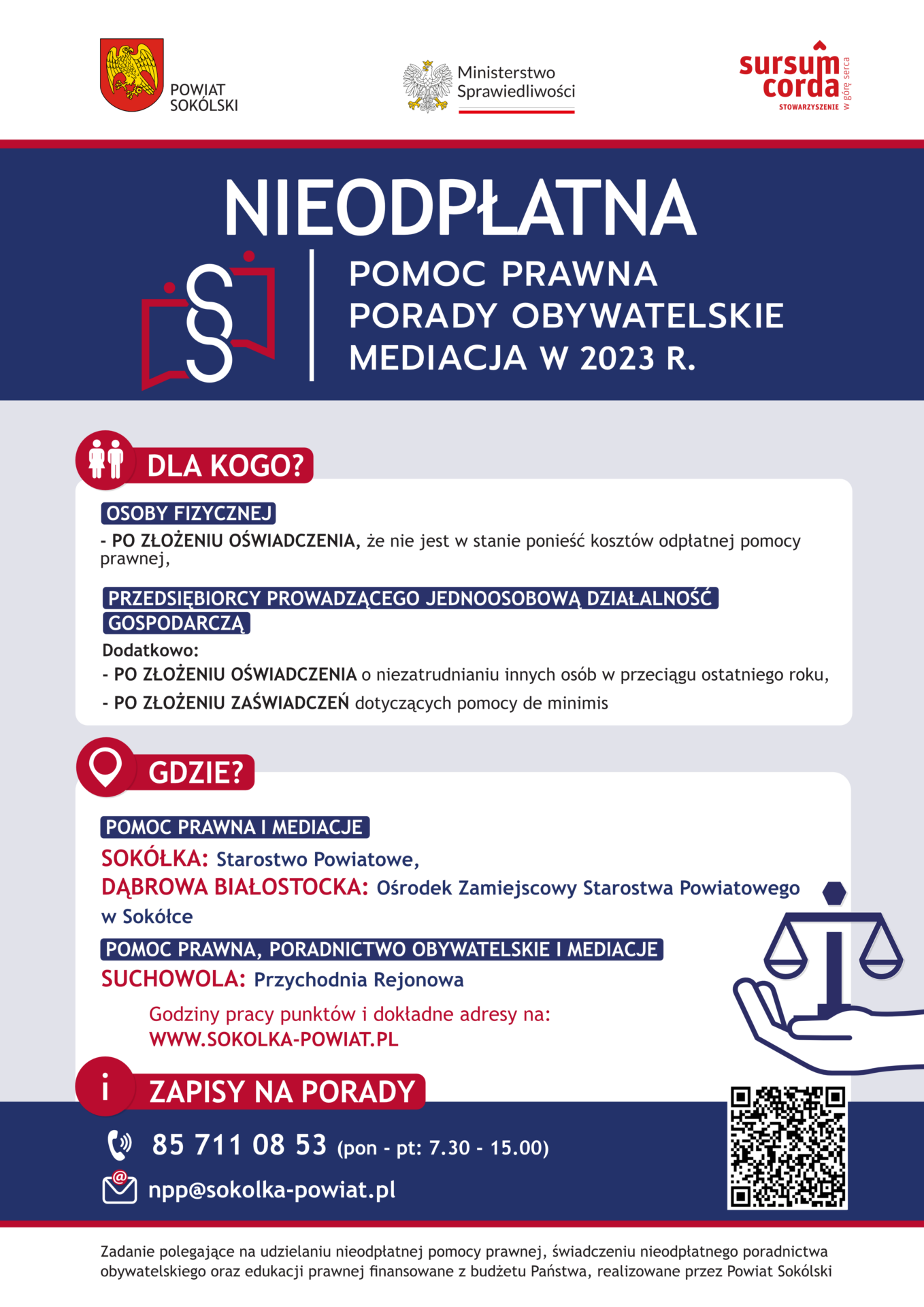 PLAKAT – nieodpłatna pomoc prawna w powiecie sokólskim