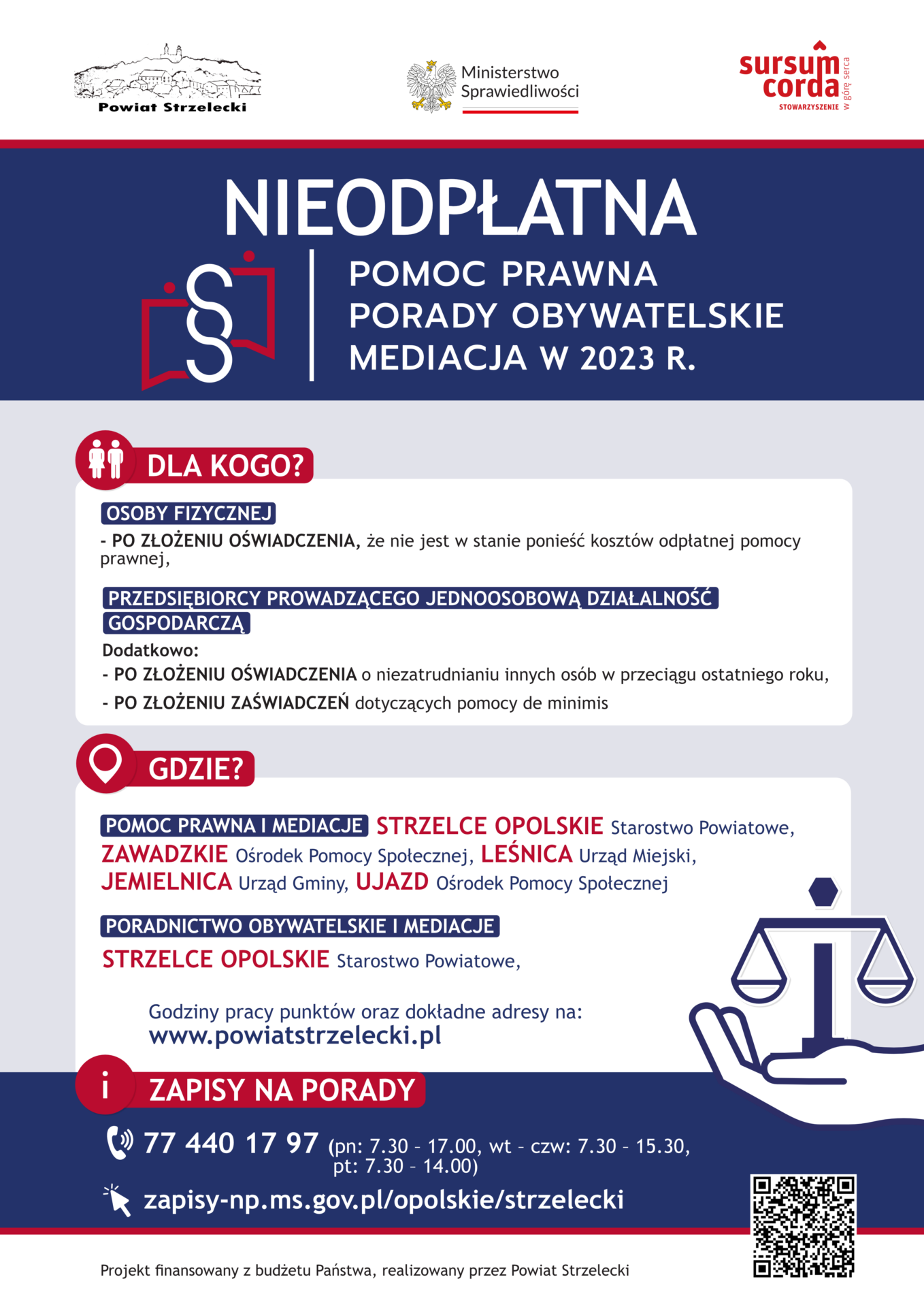 PLAKAT – nieodpłatna pomoc prawna w powiecie strzeleckim