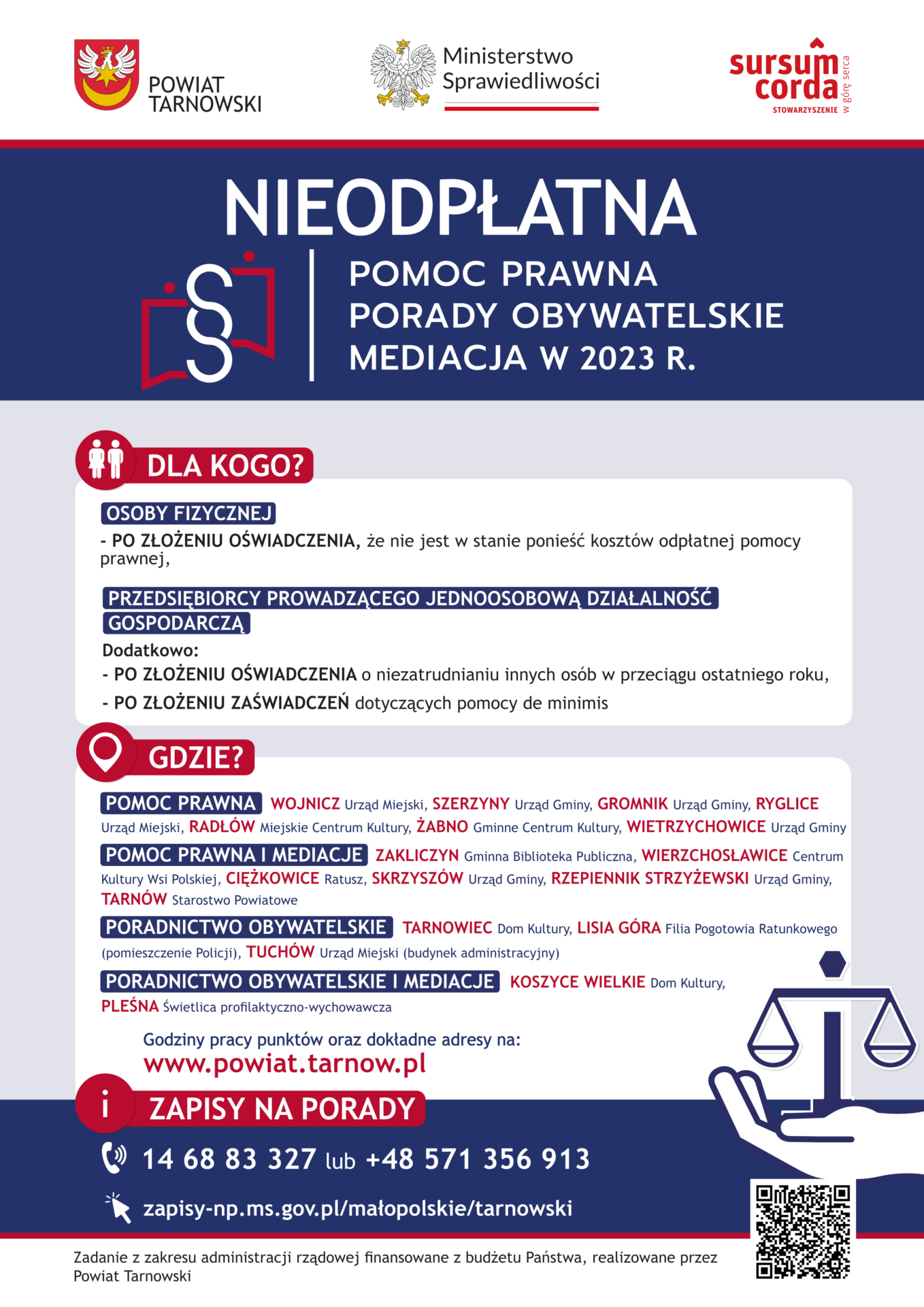 Plakat – nieodpłatna pomoc prawna w powiecie tarnowskim