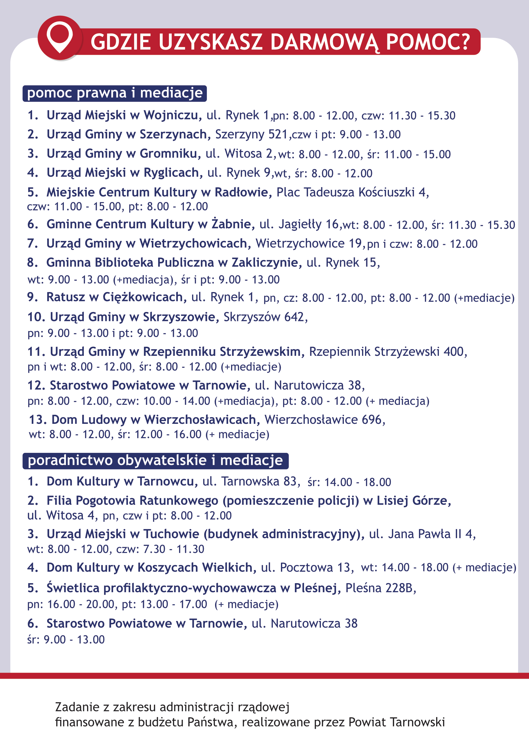 Ulotka – nieodpłatna pomoc prawna w powiecie tarnowskim