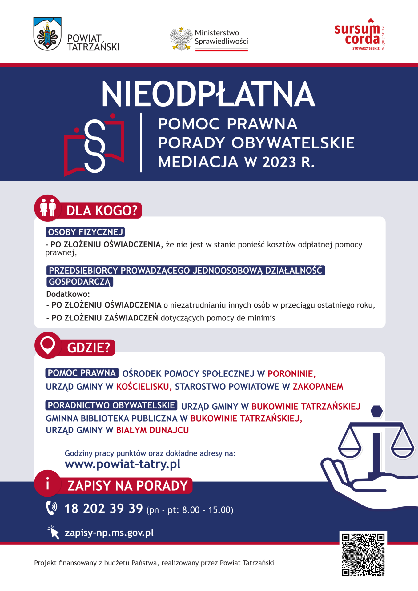 Plakat – nieodpłatna pomoc prawna w powiecie tatrzańskim