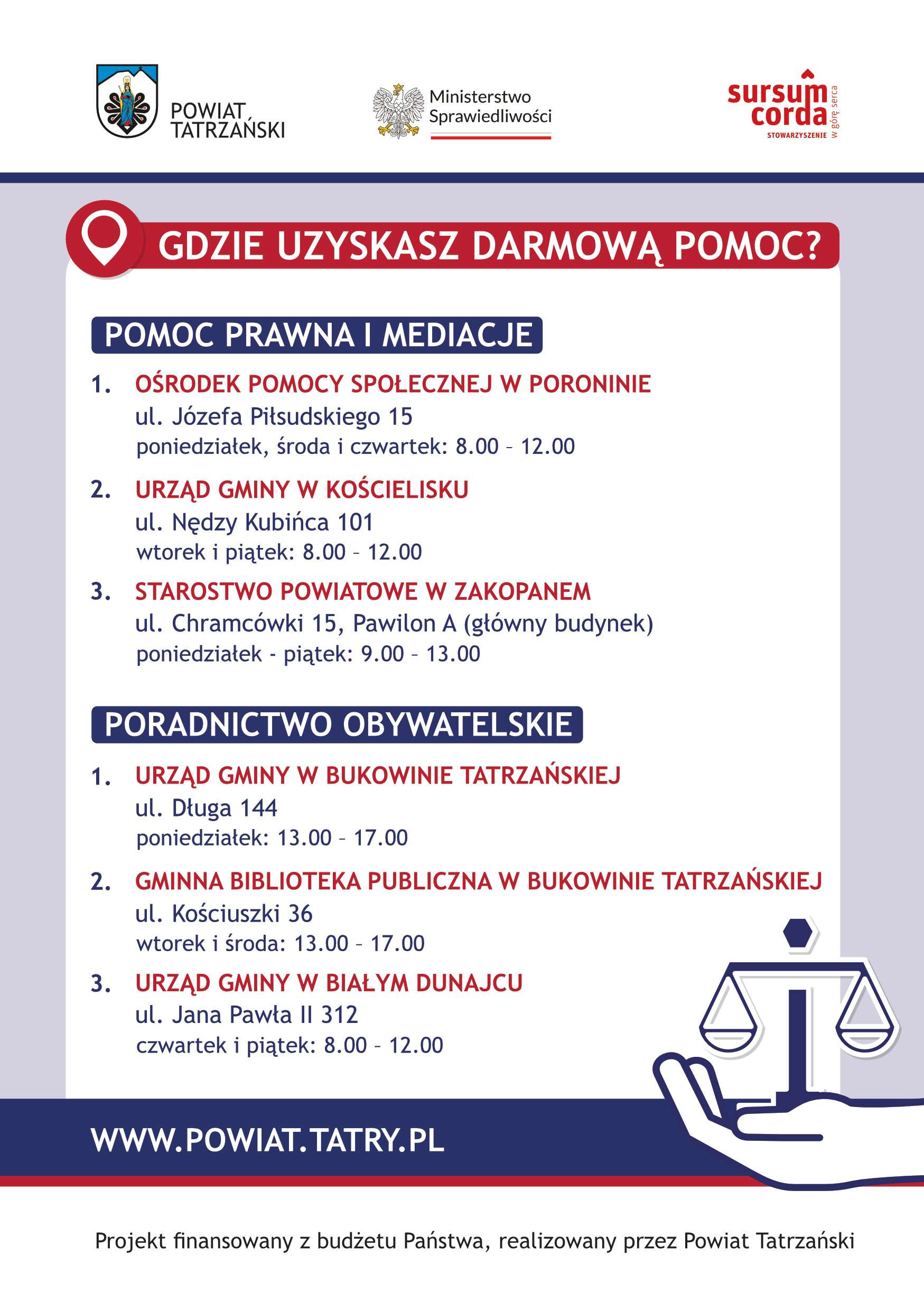 Ulotka – nieodpłatna pomoc prawna w powiecie tatrzańskim