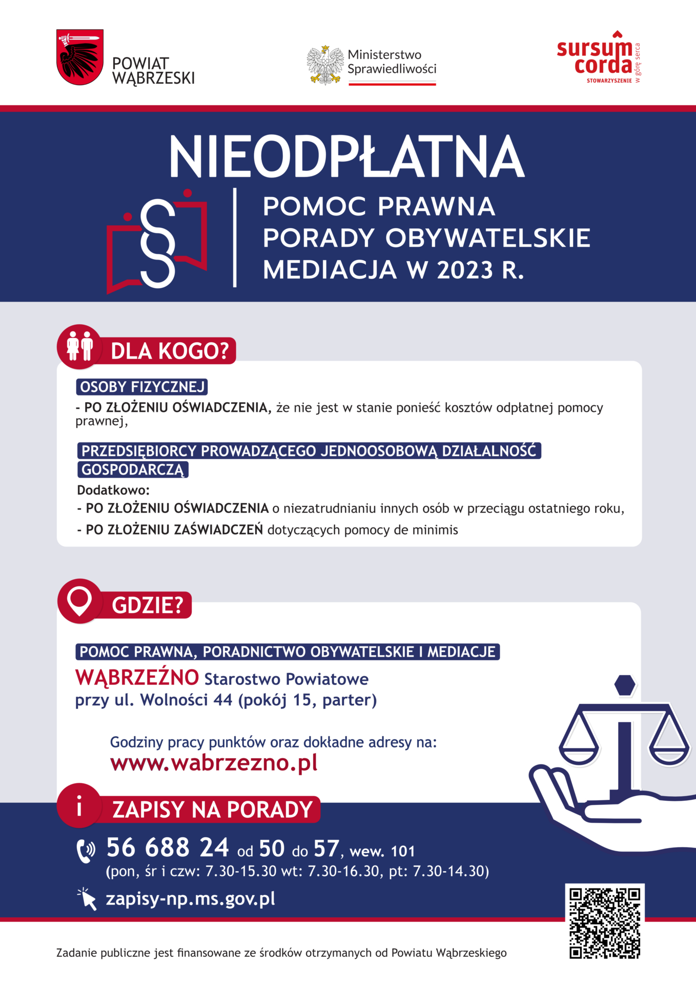 Plakat – nieodpłatna pomoc prawna w powiecie wąbrzeskim