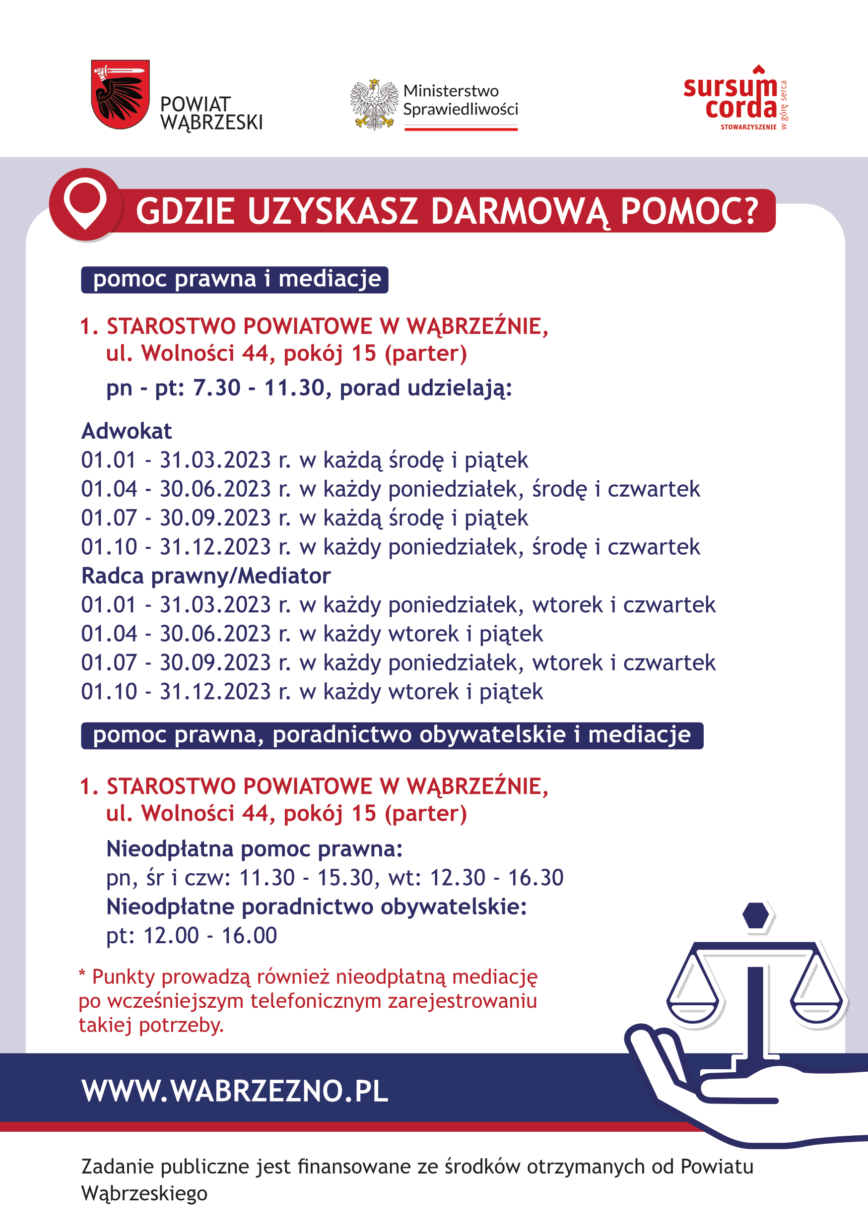 Ulotka – nieodpłatna pomoc prawna w powiecie wąbrzeskim