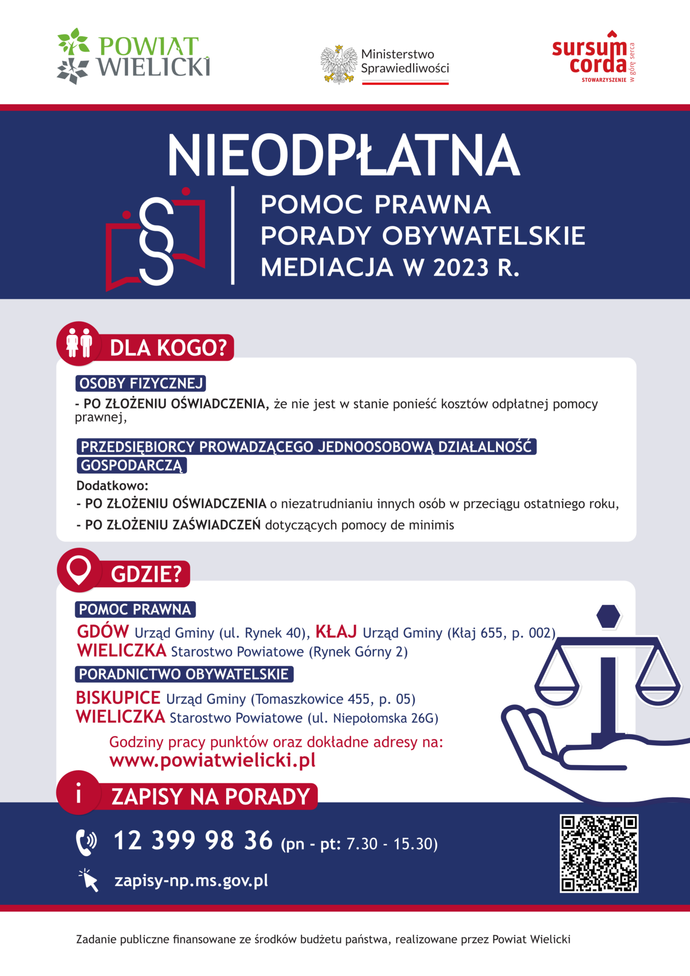 PLAKAT – nieodpłatna pomoc prawna w powiecie wielickim
