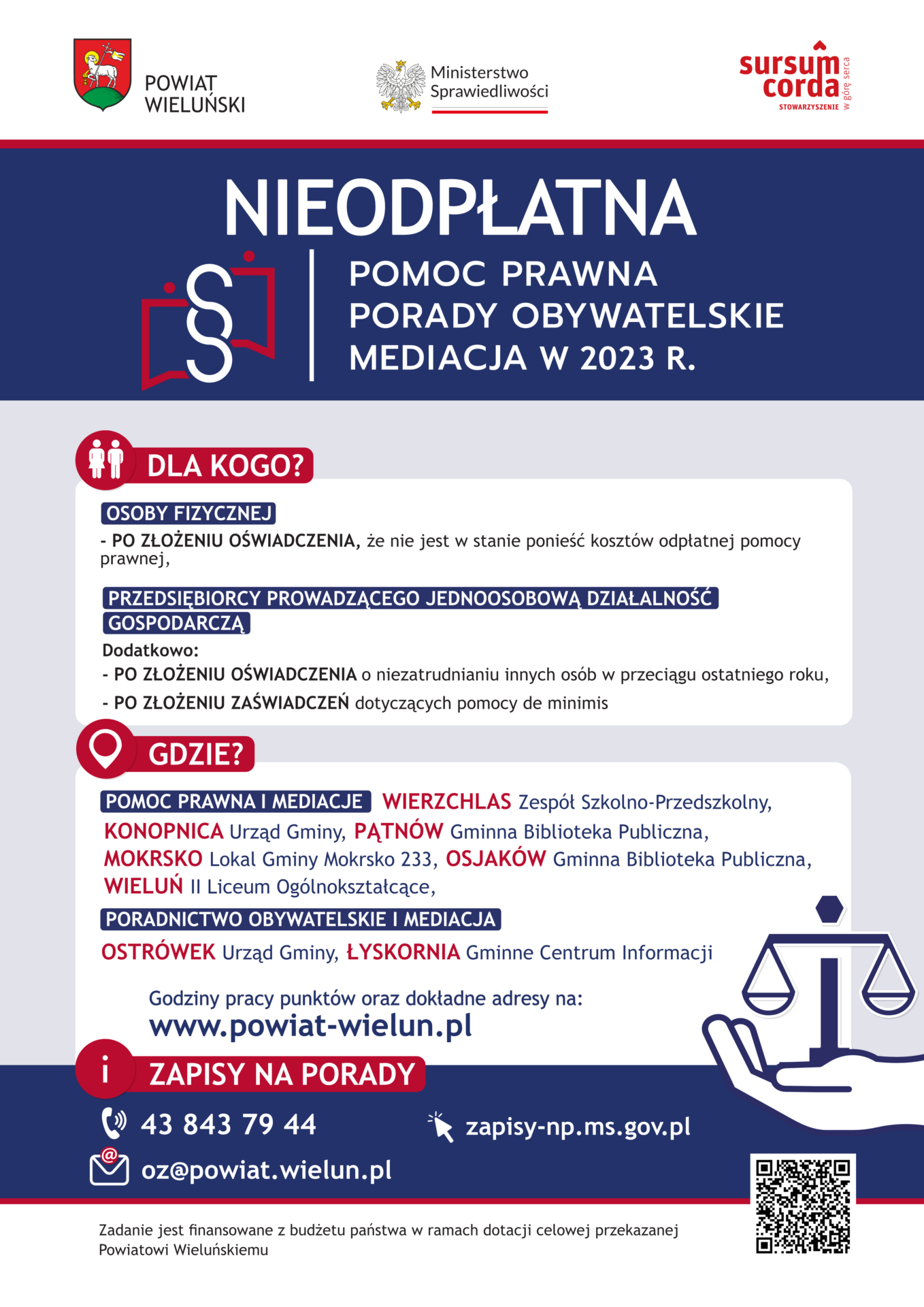 PLAKAT – nieodpłatna pomoc prawna w powiecie wieluńskim