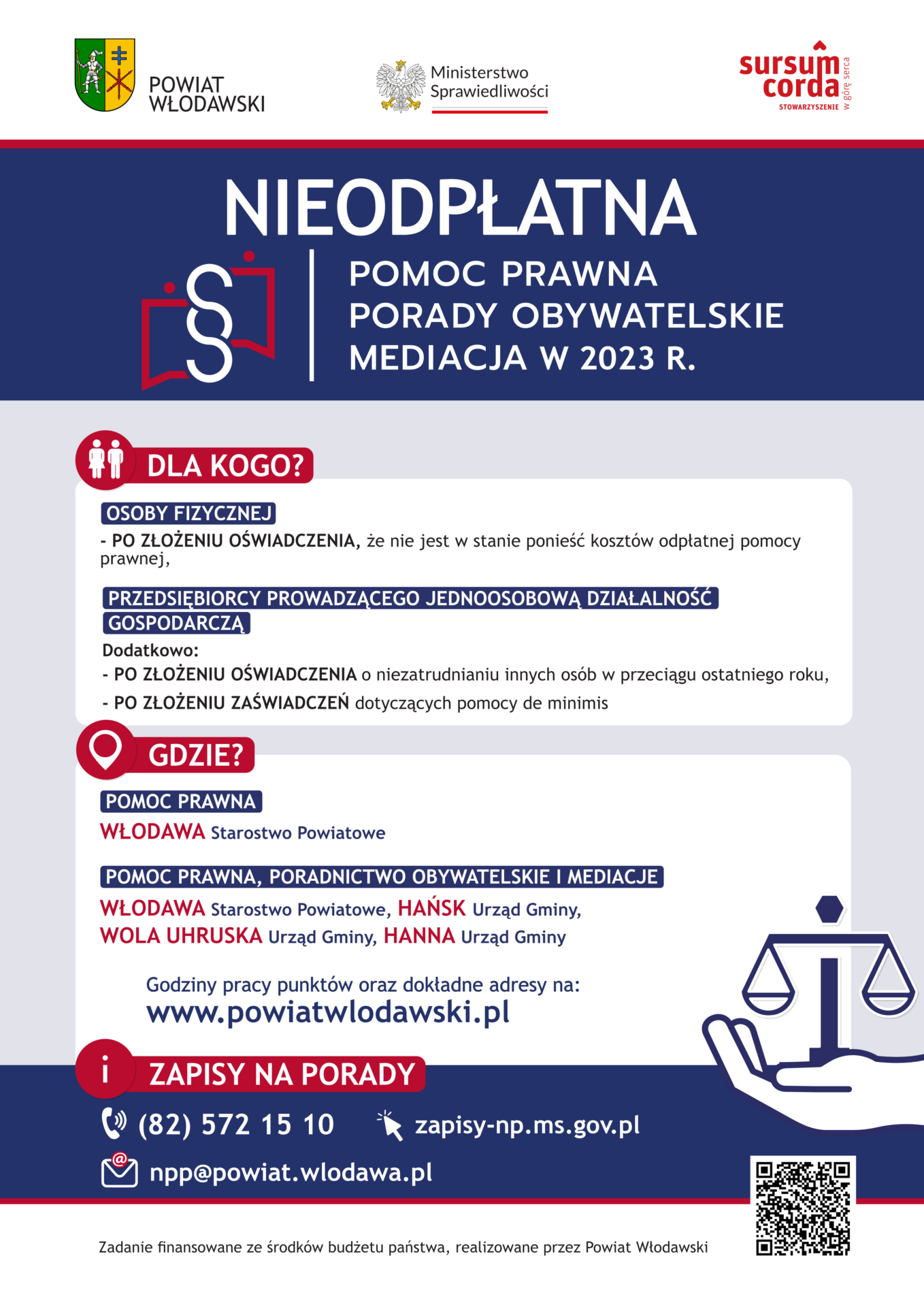 Plakat – nieodpłatna pomoc prawna w powiecie włodawskim