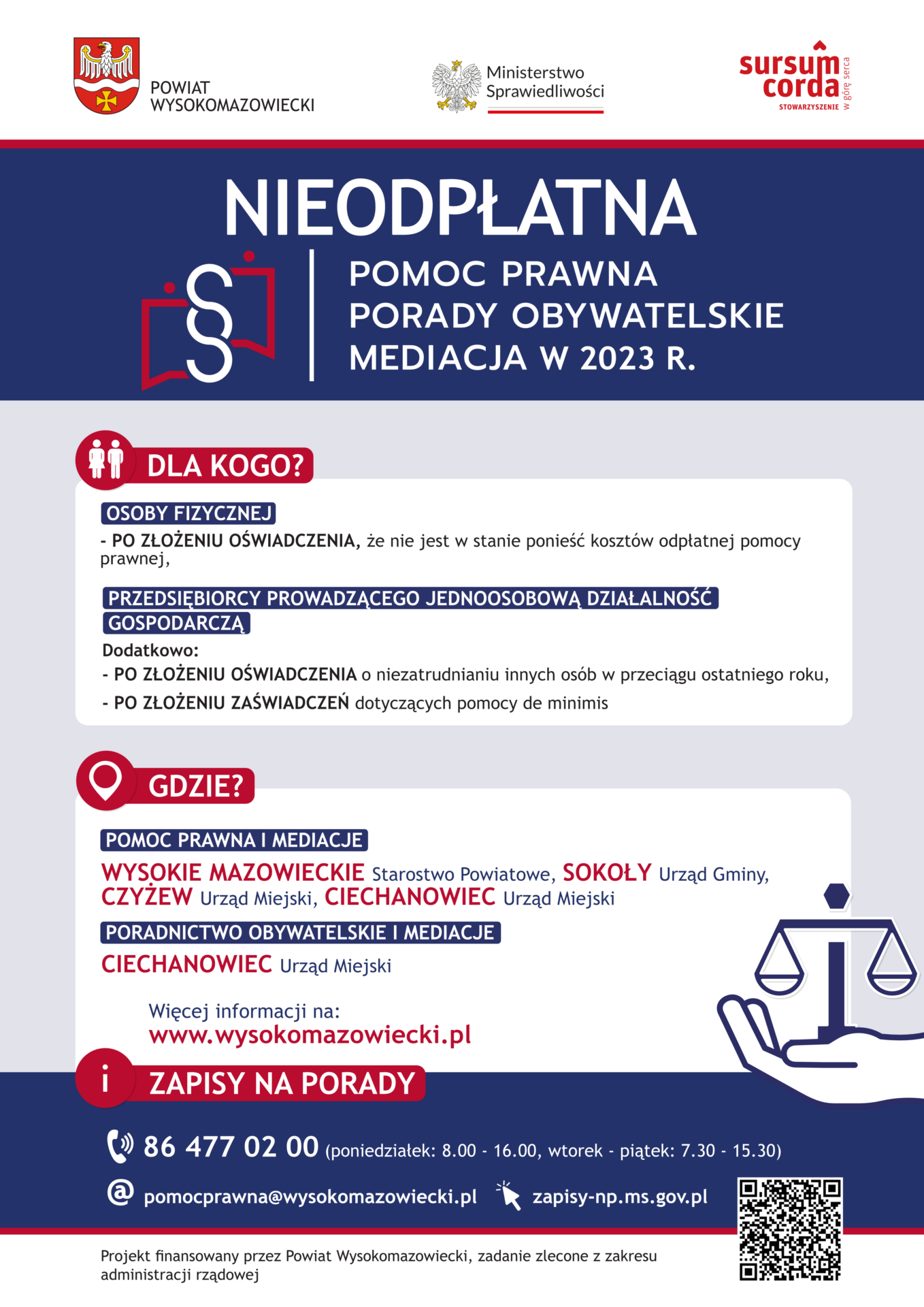 PLAKAT – nieodpłatna pomoc prawna w powiecie wysokomazowieckim