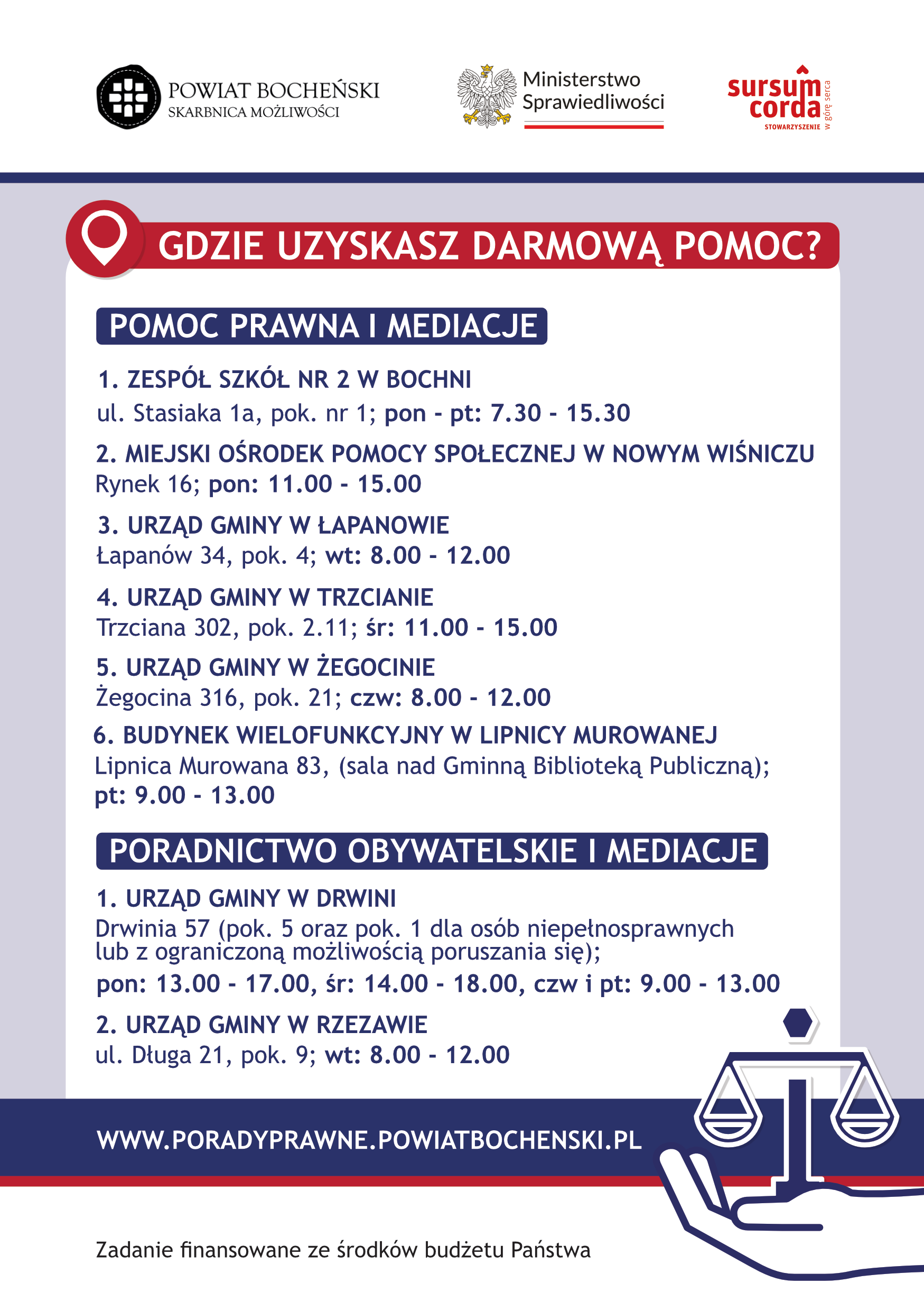 ULOTKA – nieodpłatna pomoc prawna w powiecie bocheńskim