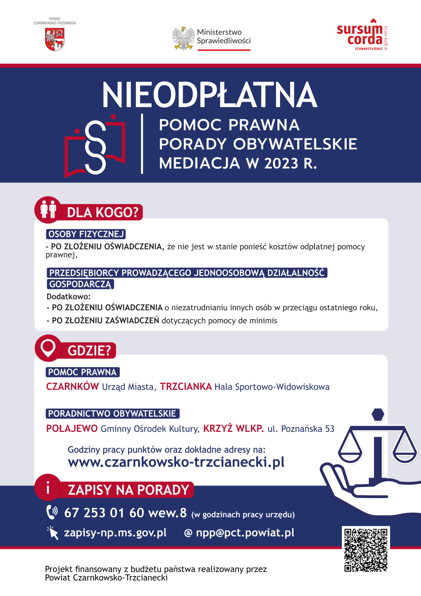 PLAKAT – nieodpłatna pomoc prawna w powiecie czarnkowsko-trzcianeckim