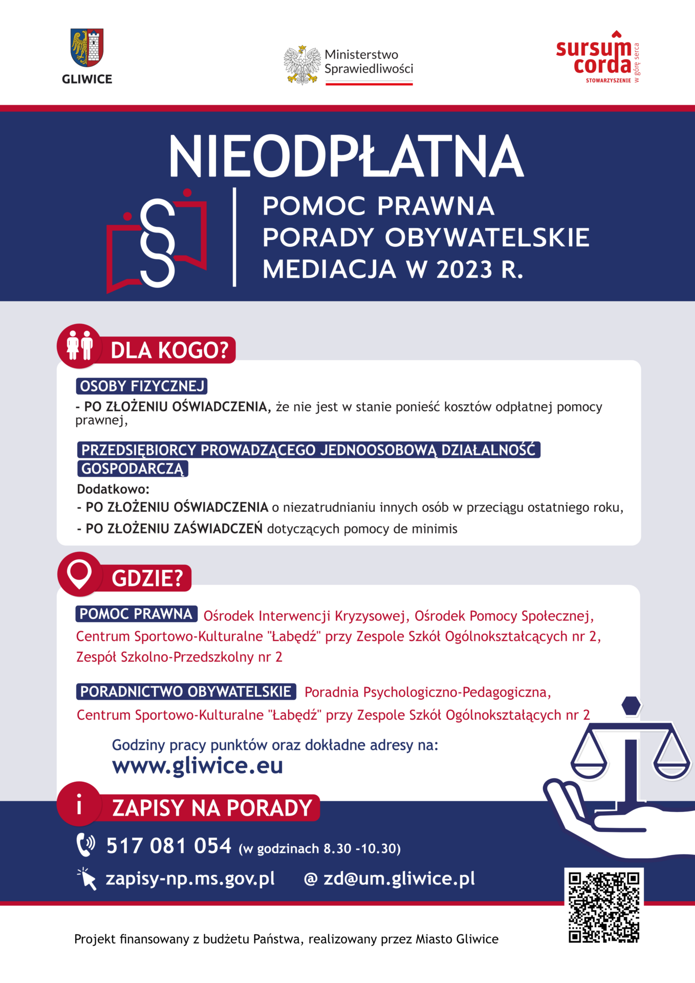PLAKAT – nieodpłatna pomoc prawna w Gliwicach