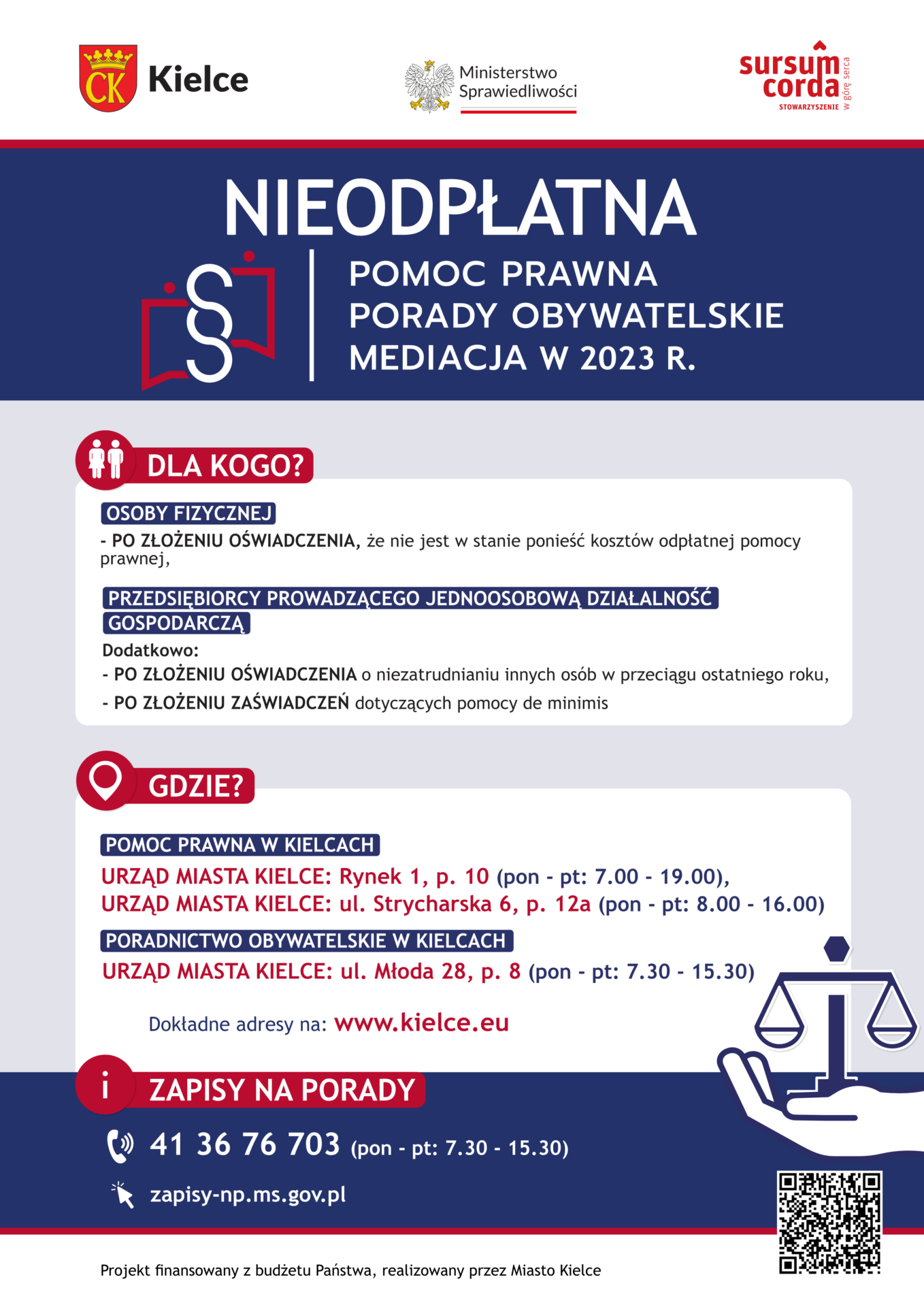 PLAKAT – nieodpłatna pomoc prawna w Kielcach