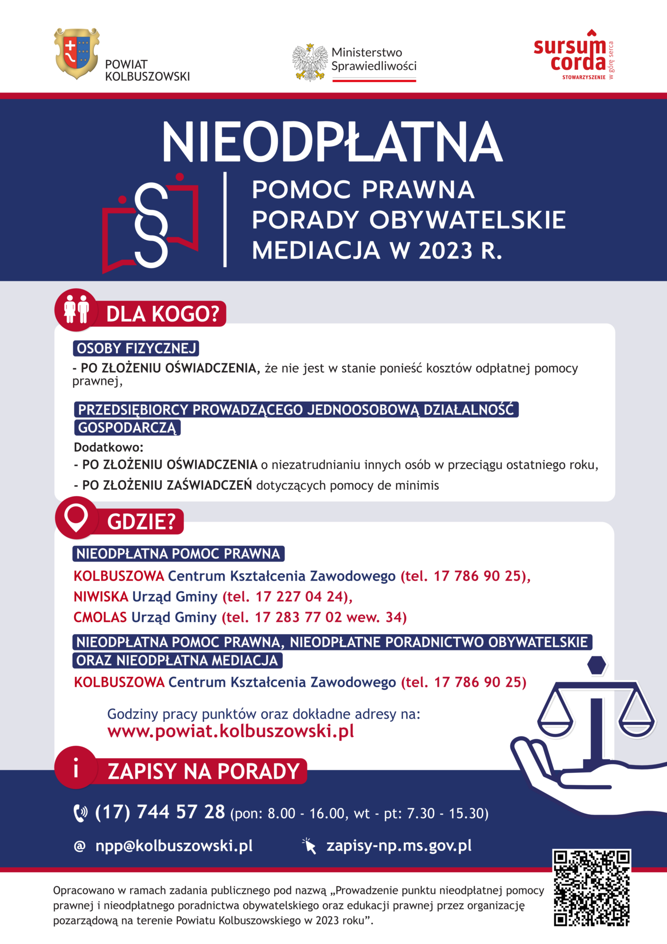 PLAKAT – nieodpłatna pomoc prawna w powiecie kolbuszowskim