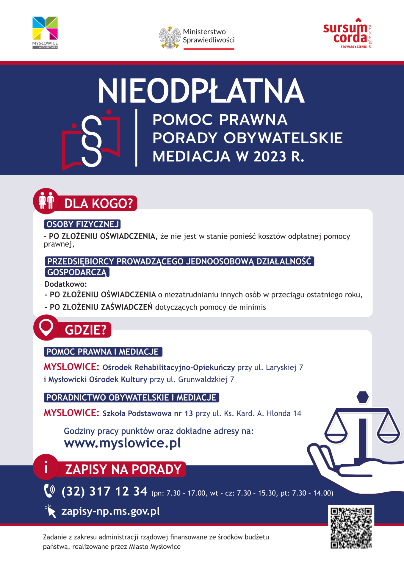 PLAKAT – nieodpłatna pomoc prawna w Mysłowicach