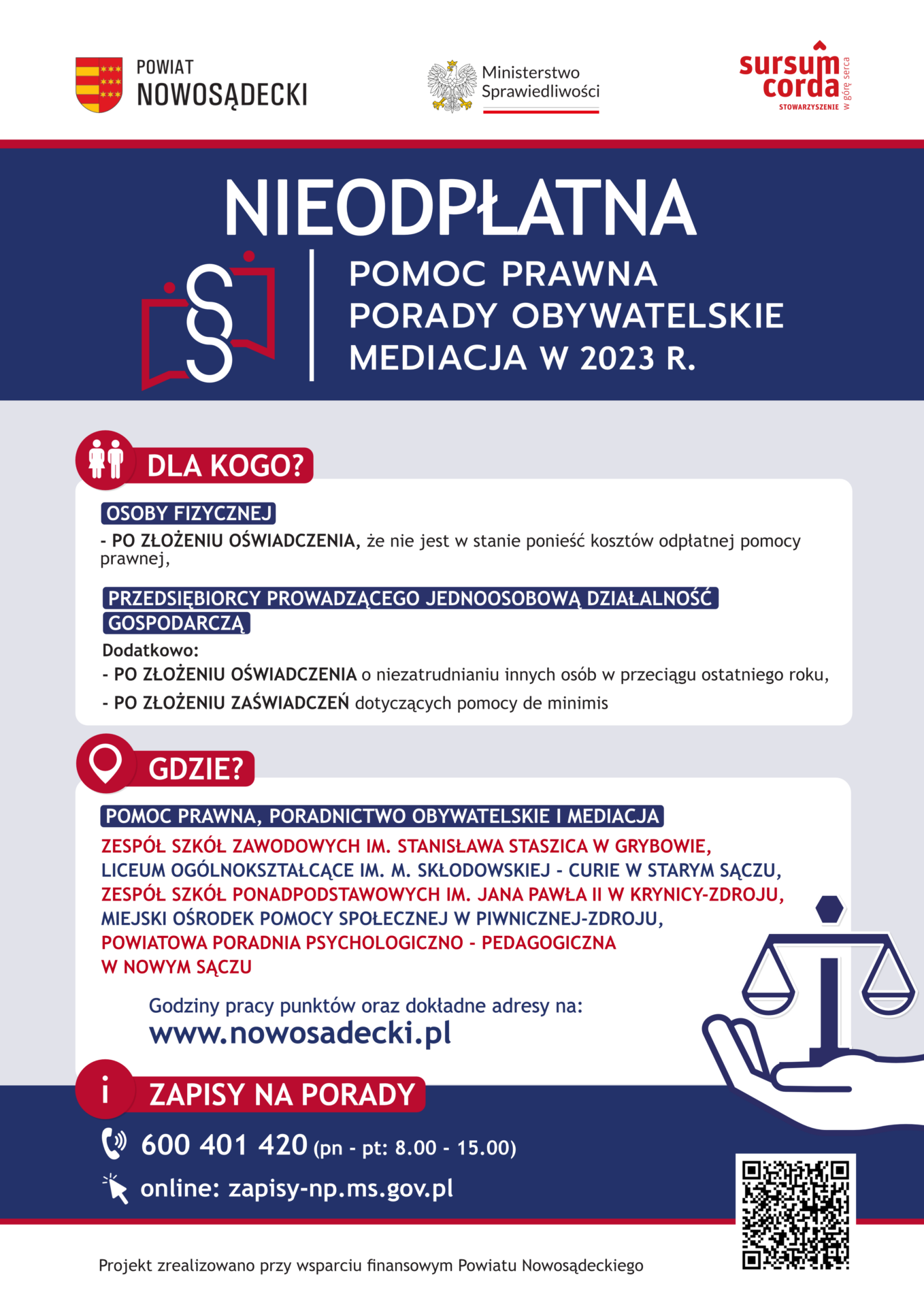 PLAKAT – nieodpłatna pomoc prawna w powiecie nowosądeckim